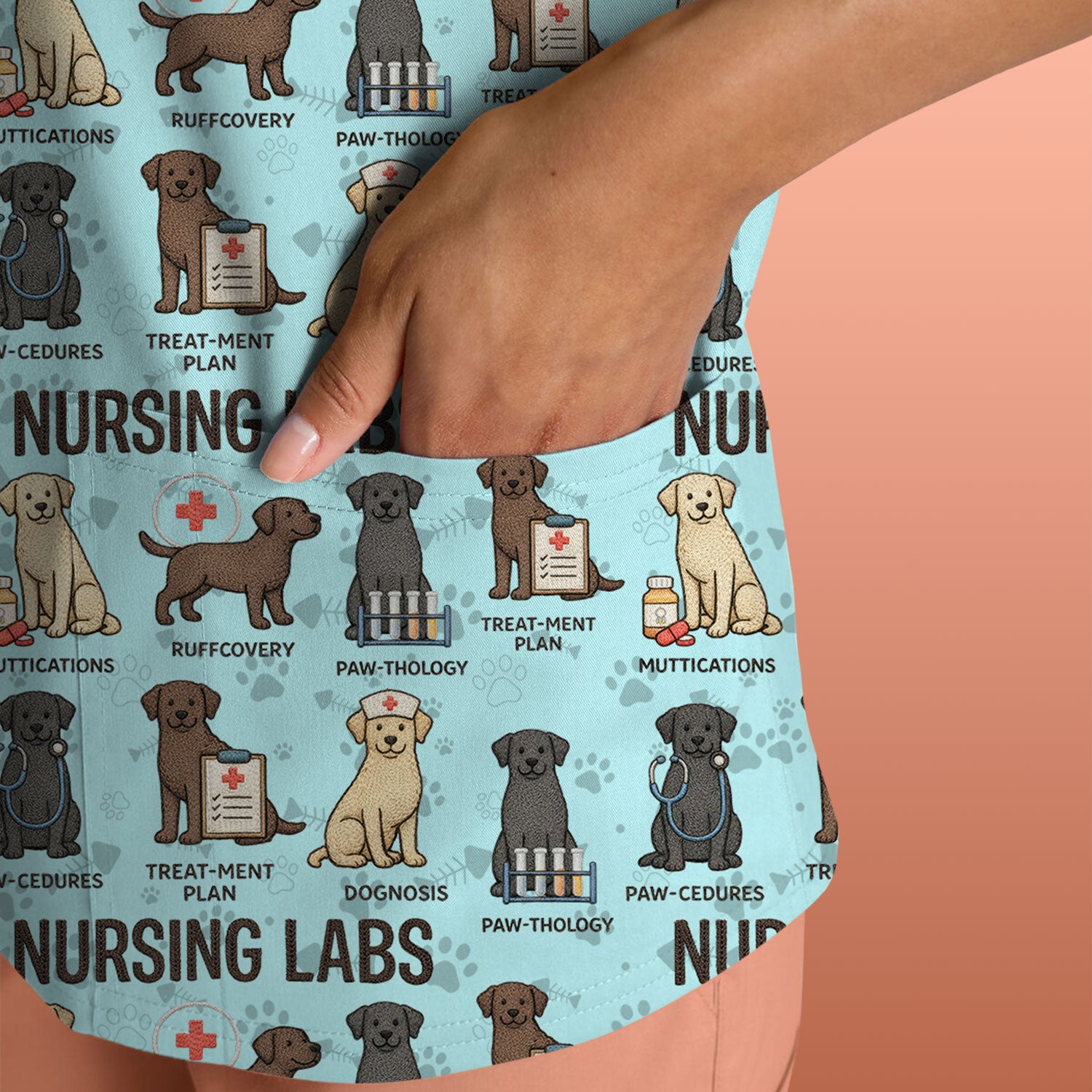 Playful Nursing Labs Dog Pattern Scrub Top, Comfortable Scrubs for Nurses