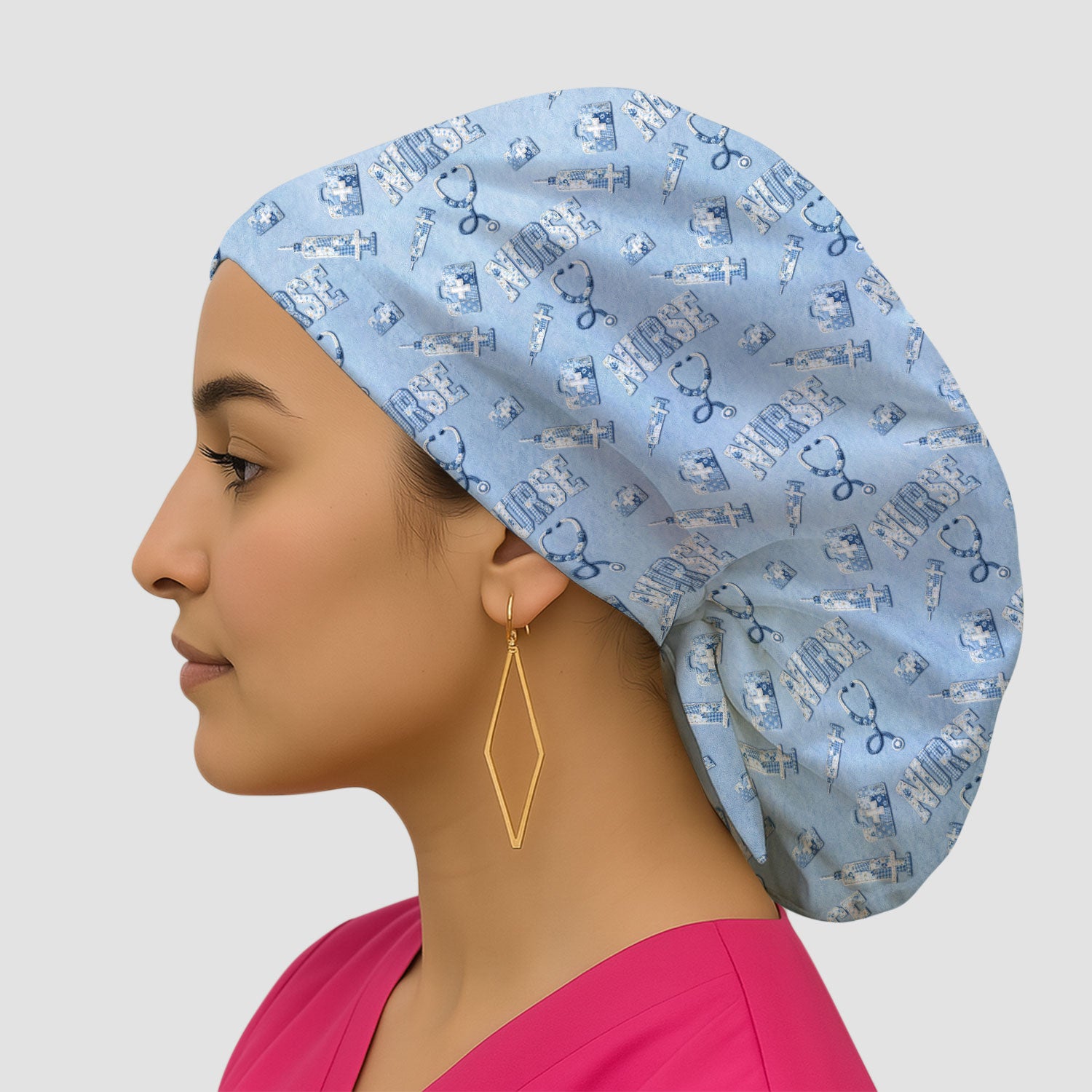 Blue Nurse Medical Pattern Scrub Cap, Breathable Fabrics Caps Uniform