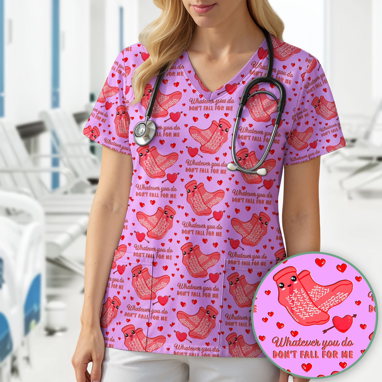 Valentine Funny Love Quote Shirt Scrub Top, Breathable Fabrics Nursing Uniform