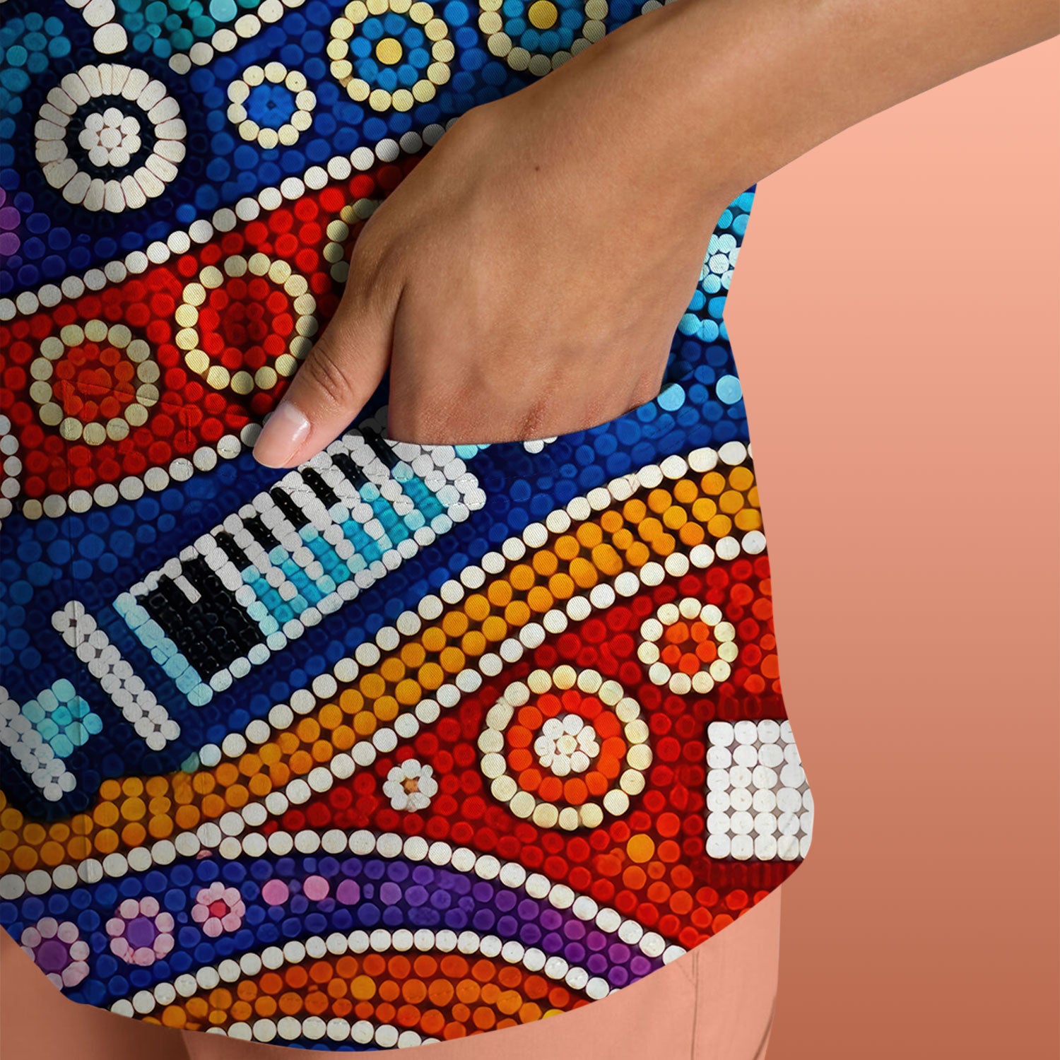 Aboriginal Dot Art Nurse Scrub Top, Artistic Medical Pattern Shirt, Breathable Fabrics Nursing Uniform