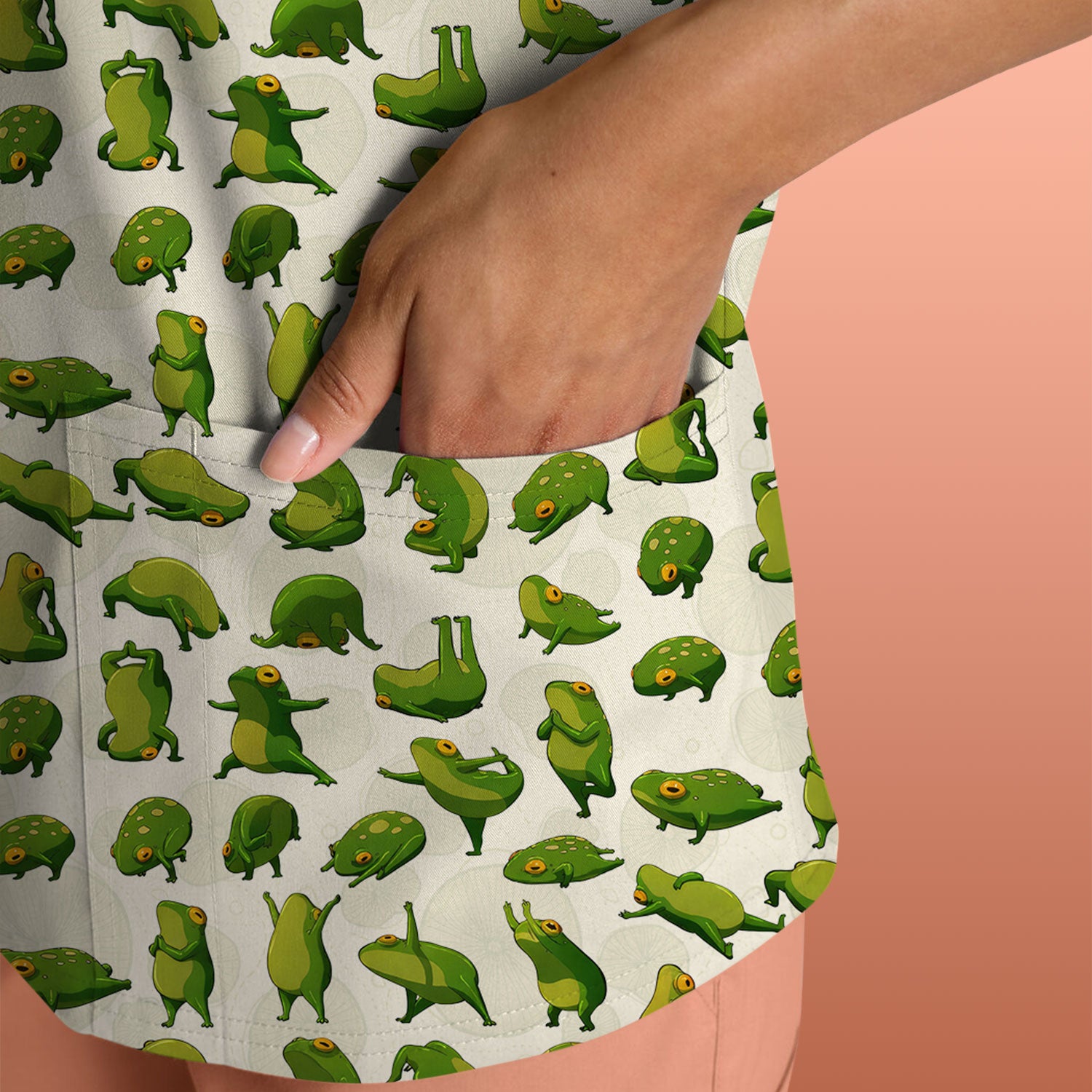Cute Frog Cartoon Pattern Scrub Top, Comfortable Scrubs for Nurses
