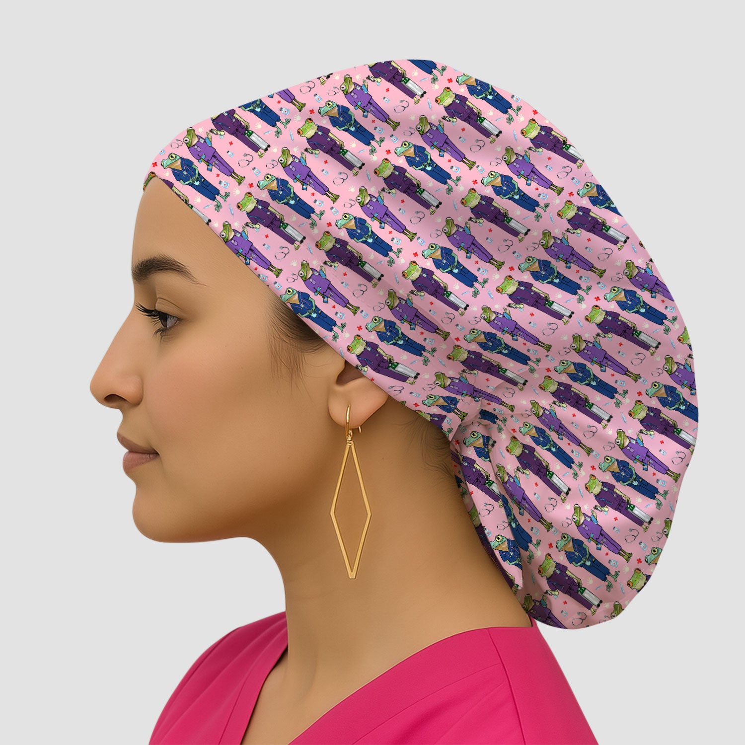 Funny Frog Nurse Pattern  Print Cap, Bouffant Scrub Caps for Women