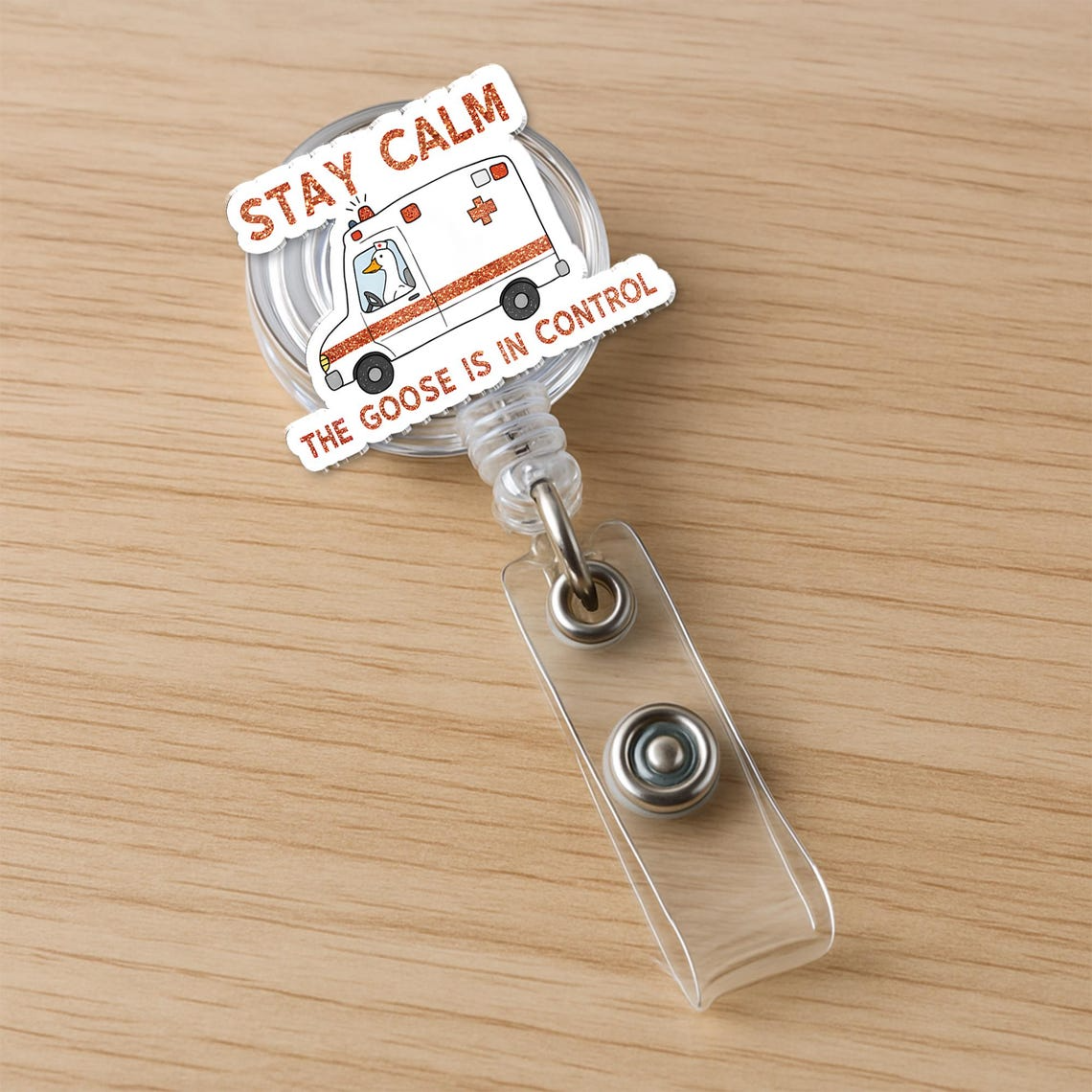 Funny Goose Badge Reel, Stay Calm Nurse ID Holder, Retractable Work Badge, RN LPN CNA ER Gift