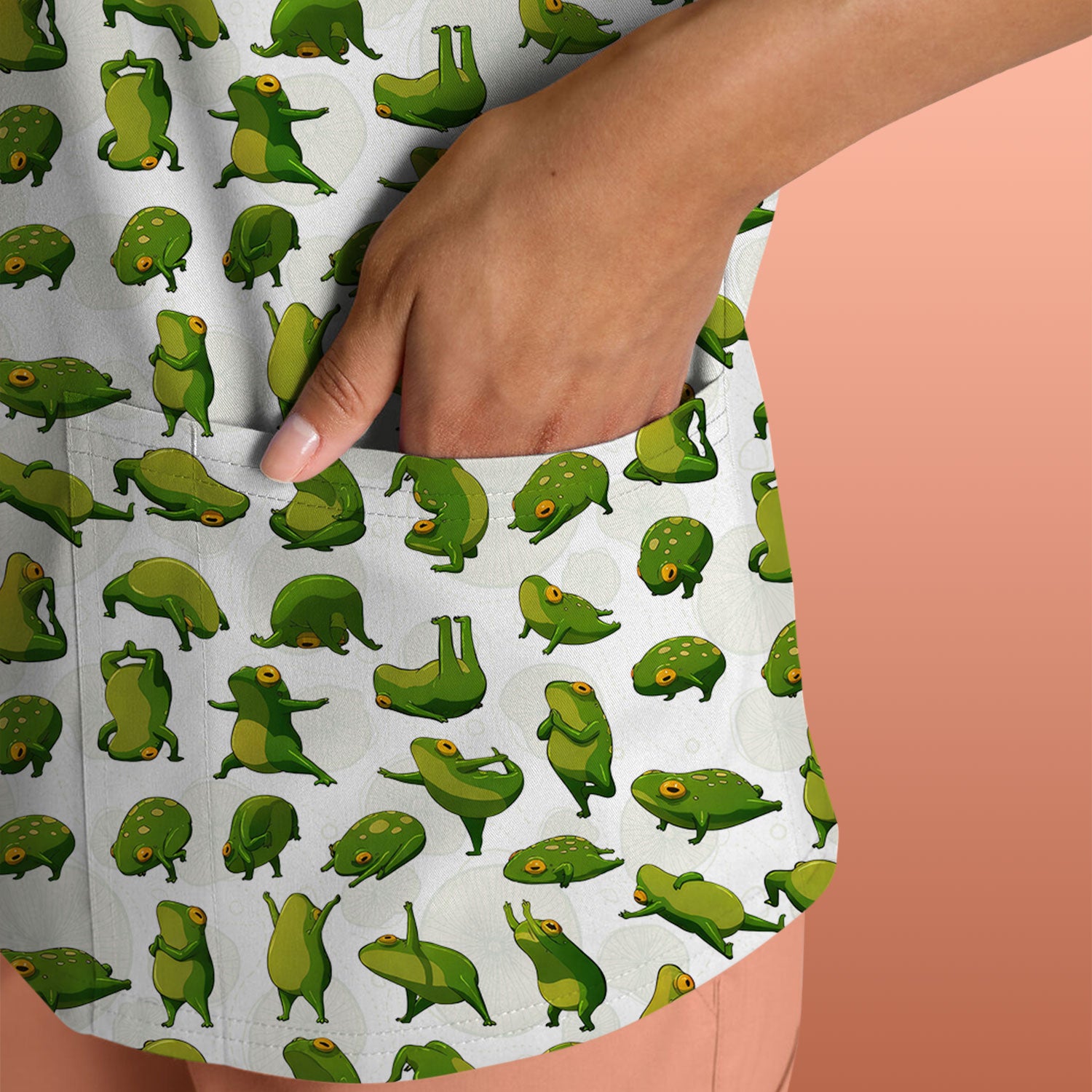 Cute Frog Cartoon Pattern Scrub Top, Comfortable Scrubs for Nurses