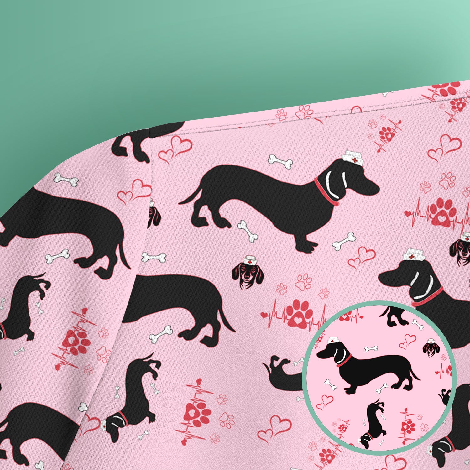 Dachshund Scrub Top - Cute Dog Print Scrubs for Women, Men Multi Color - Animal Scrub Shirt Gift for Nurse, CNA, RN, Doctor