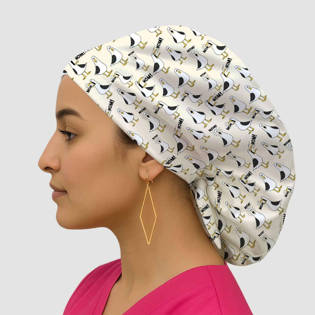 Funny Seagull Mom Seamless Pattern Scrub Cap, Bouffant Scrub Caps for Women