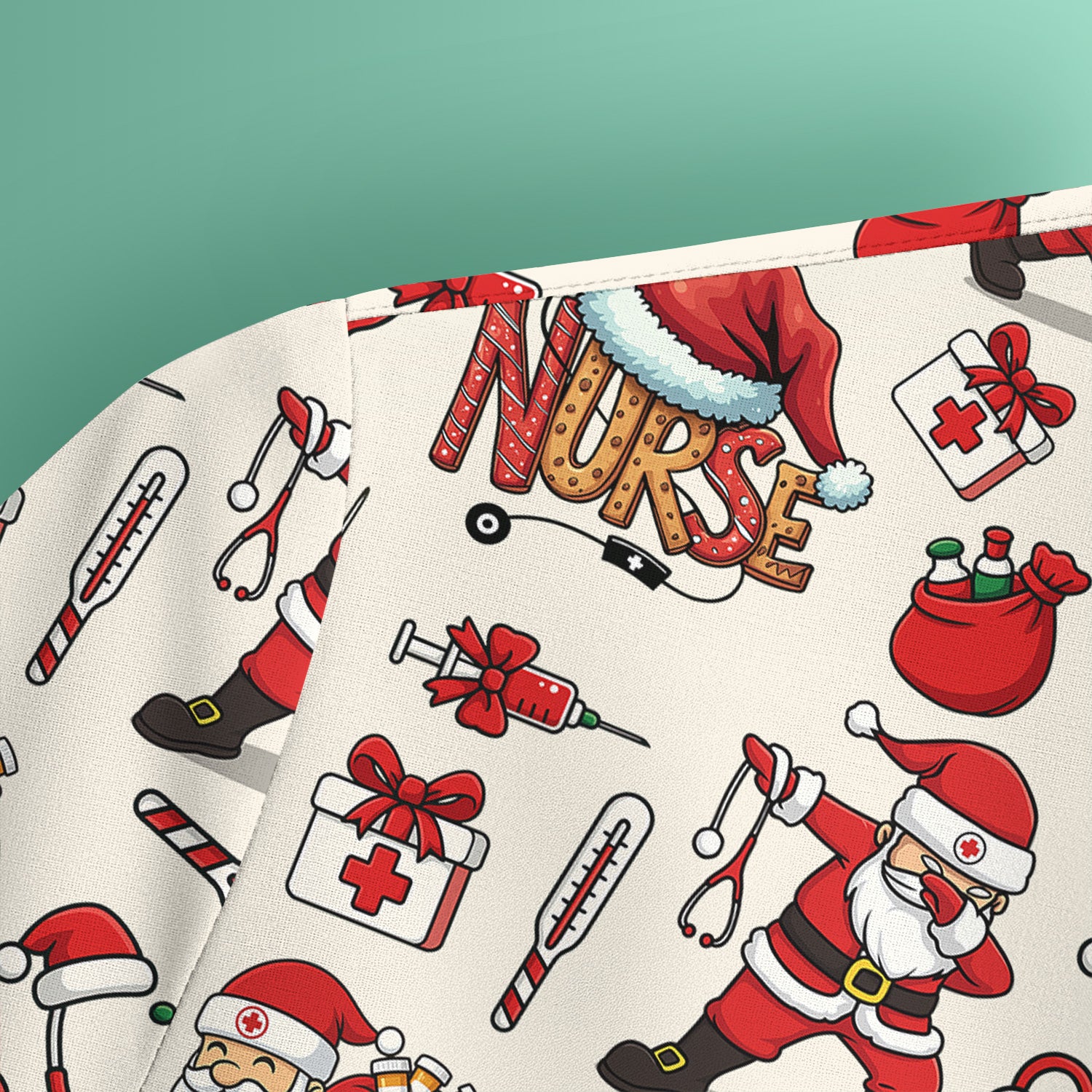 Christmas Nurse Scrub Top Multi Color - Funny Nurse Claus Santa Scrub Shirt - Cute Holiday Nursing Work Shirt with Pockets