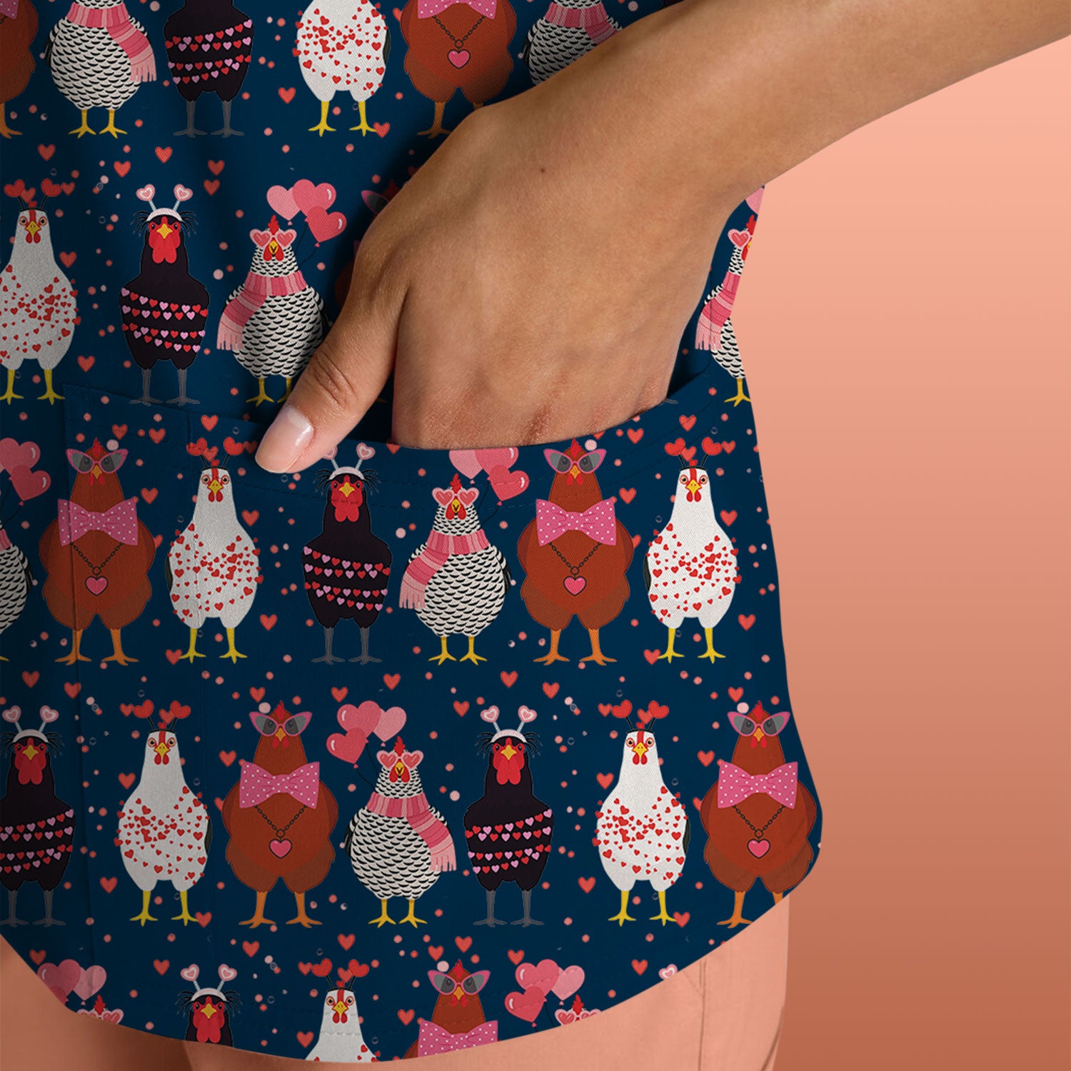 Funny Chicken Valentine Scrub Top, Chicken Pattern Scrub Shirt For Nursing, Valentine Gift For Nurse