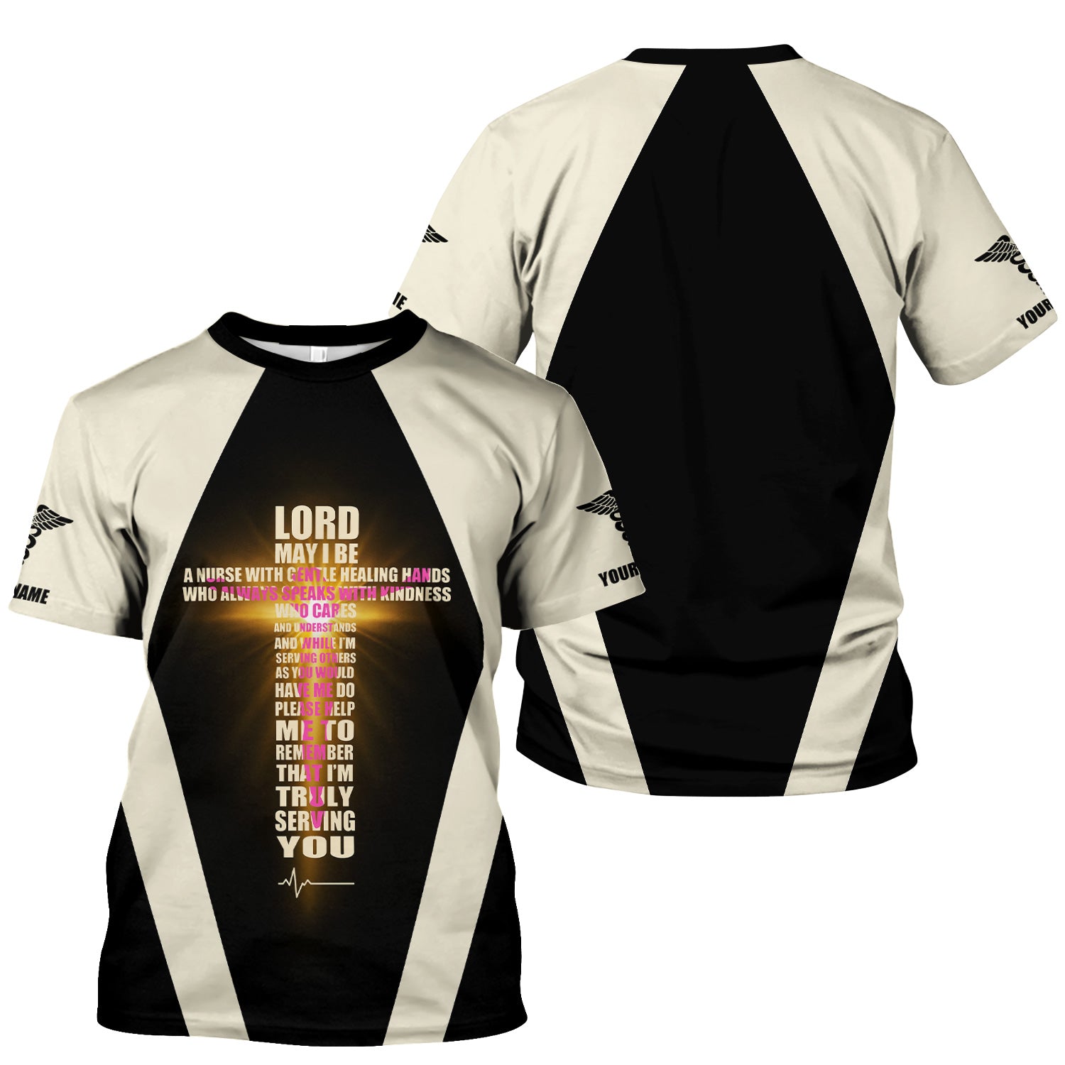 Personalized Christian Nurse Scrub Top - Lord Prayer Healing Hands Quote - Gift for RN LPN CNA Healthcare Workers