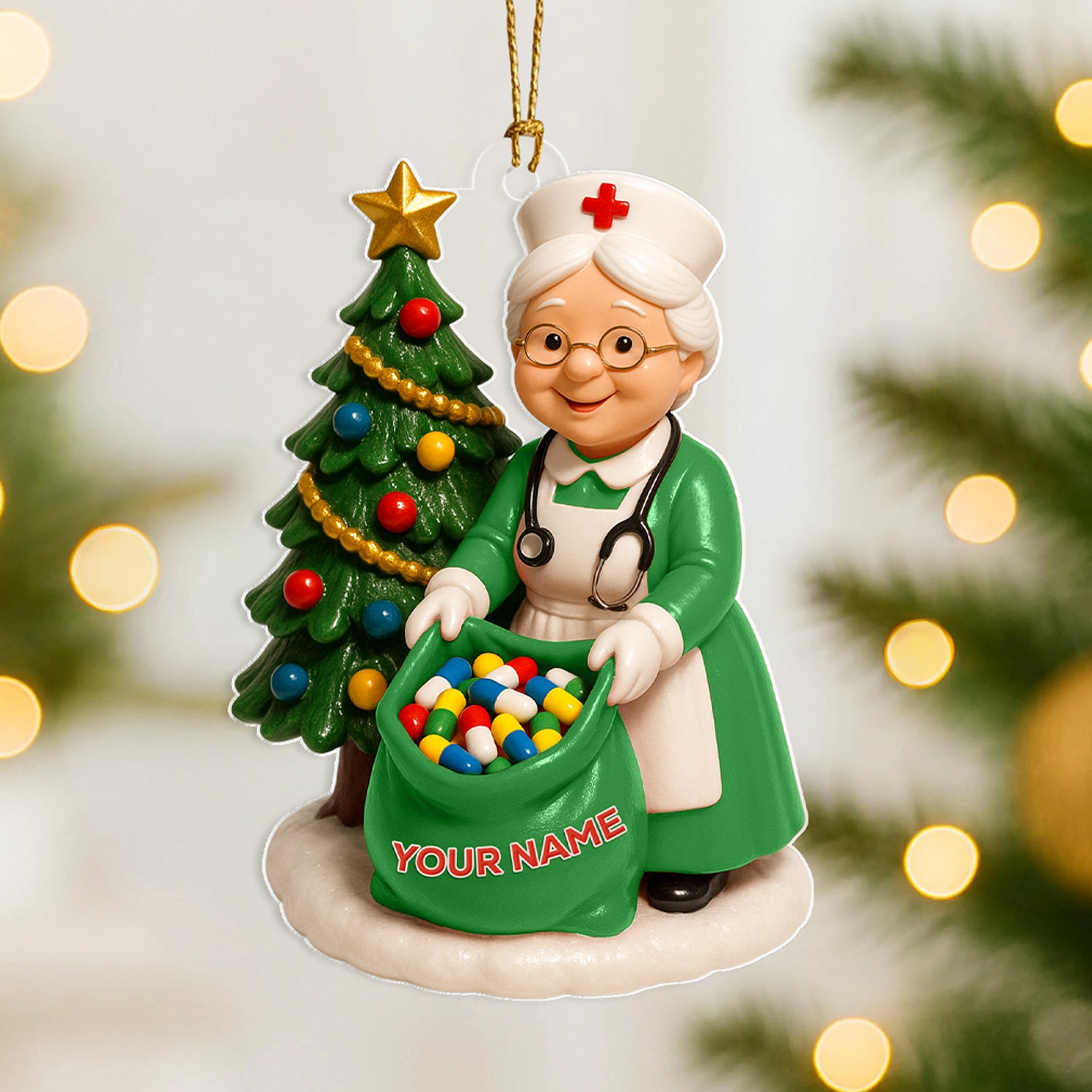 Personalized Nurse Christmas Ornament, Custom Name Nurse Tree Decor, Medical Worker Holiday Gift, Cute Nurse Ornament for Healthcare Heroes