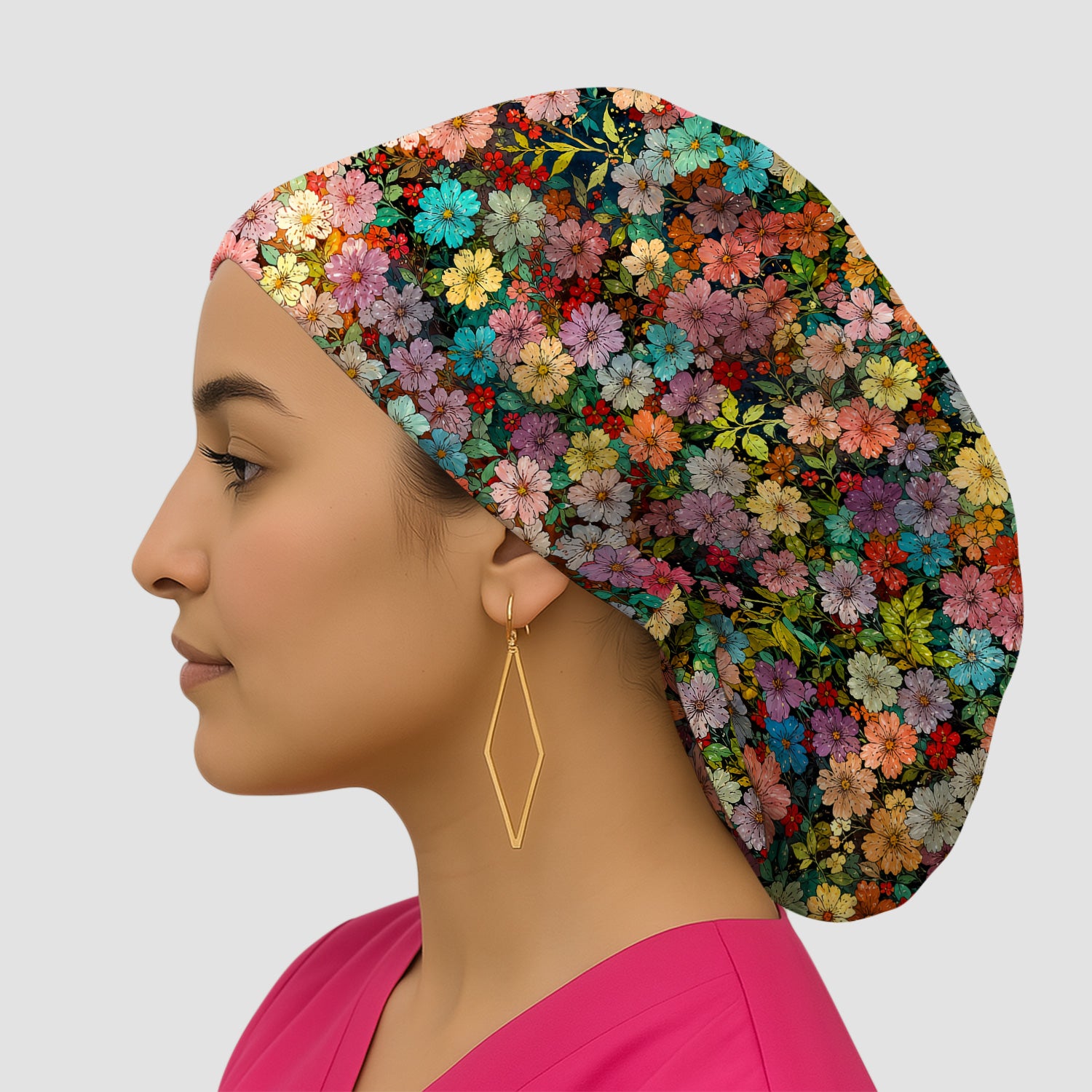 Colorful Wildflower Garden Bloom Pattern Scrub Cap, Surgical Caps for Doctors