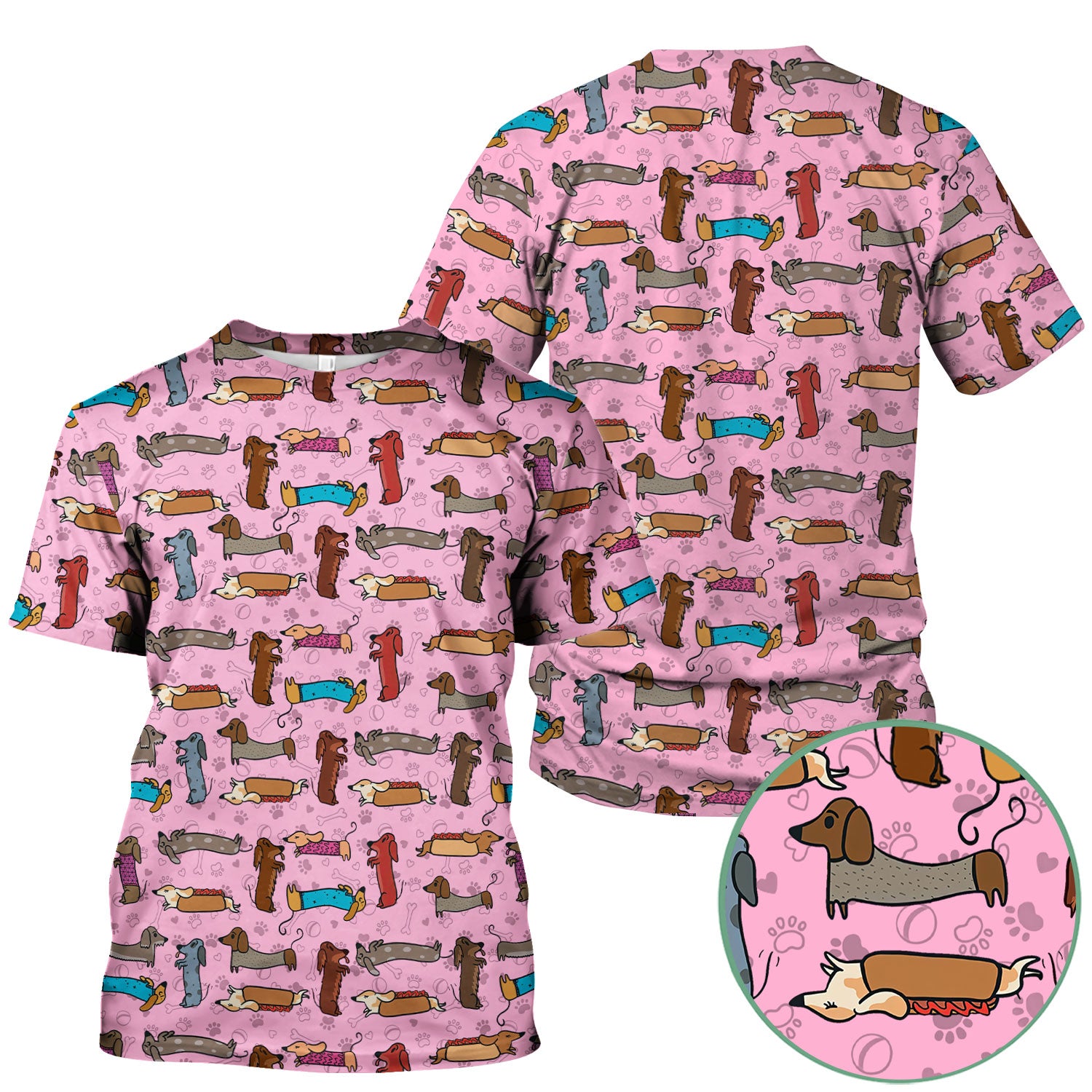 Cute Dachshund Scrub Top for Nurses - Colorful Wiener Dog Print Medical Uniform Shirt - Fun Sausage Dog Pattern Veterinary Workwear