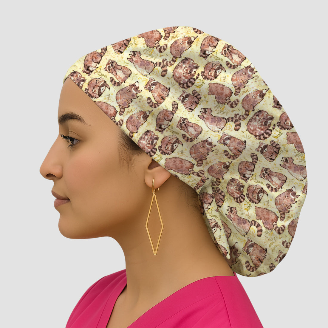 Cute Raccoon Woodland Pattern Scrub Cap, Surgical Caps for Doctors