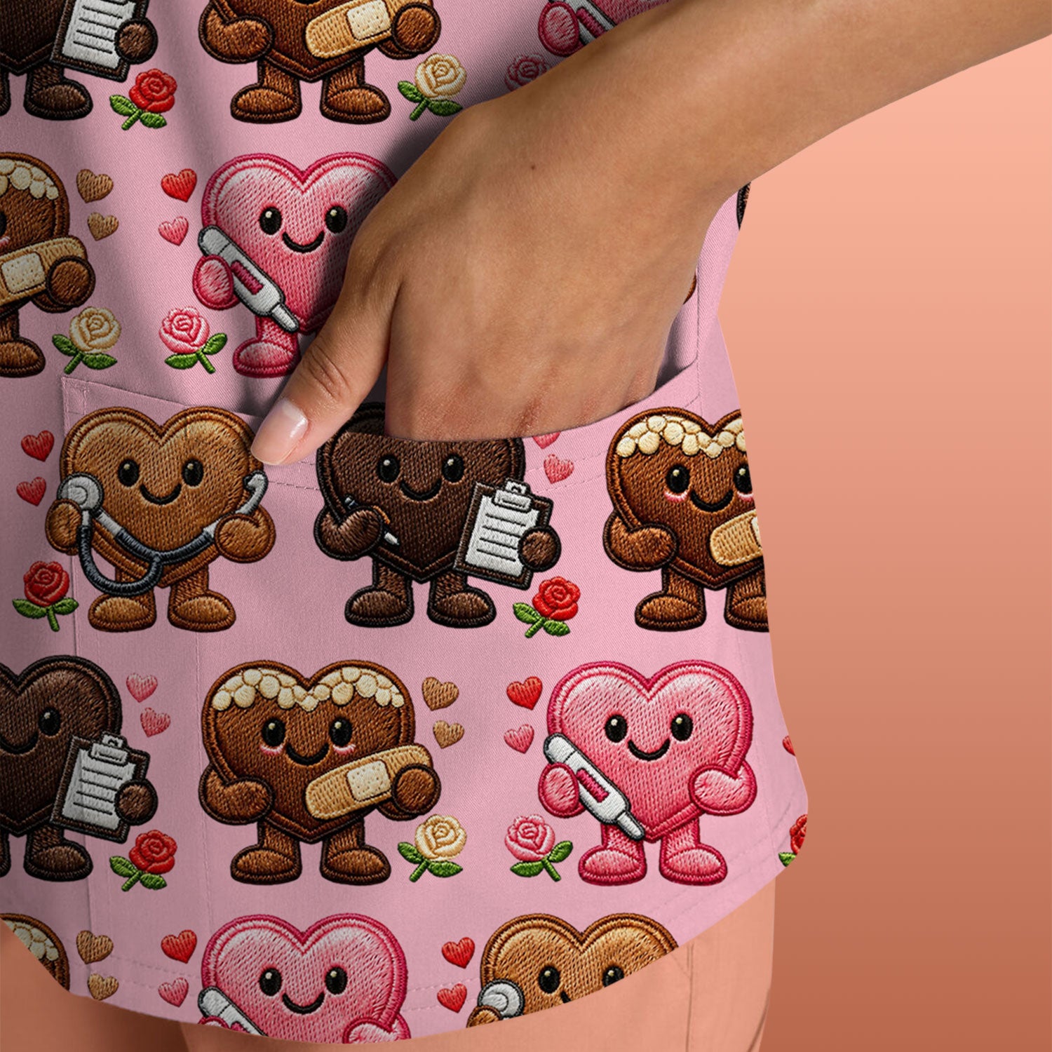 Valentine Heart Nurse Scrub Top, Cute Medical Love Pattern Shirt, Breathable Fabrics Nursing Uniform