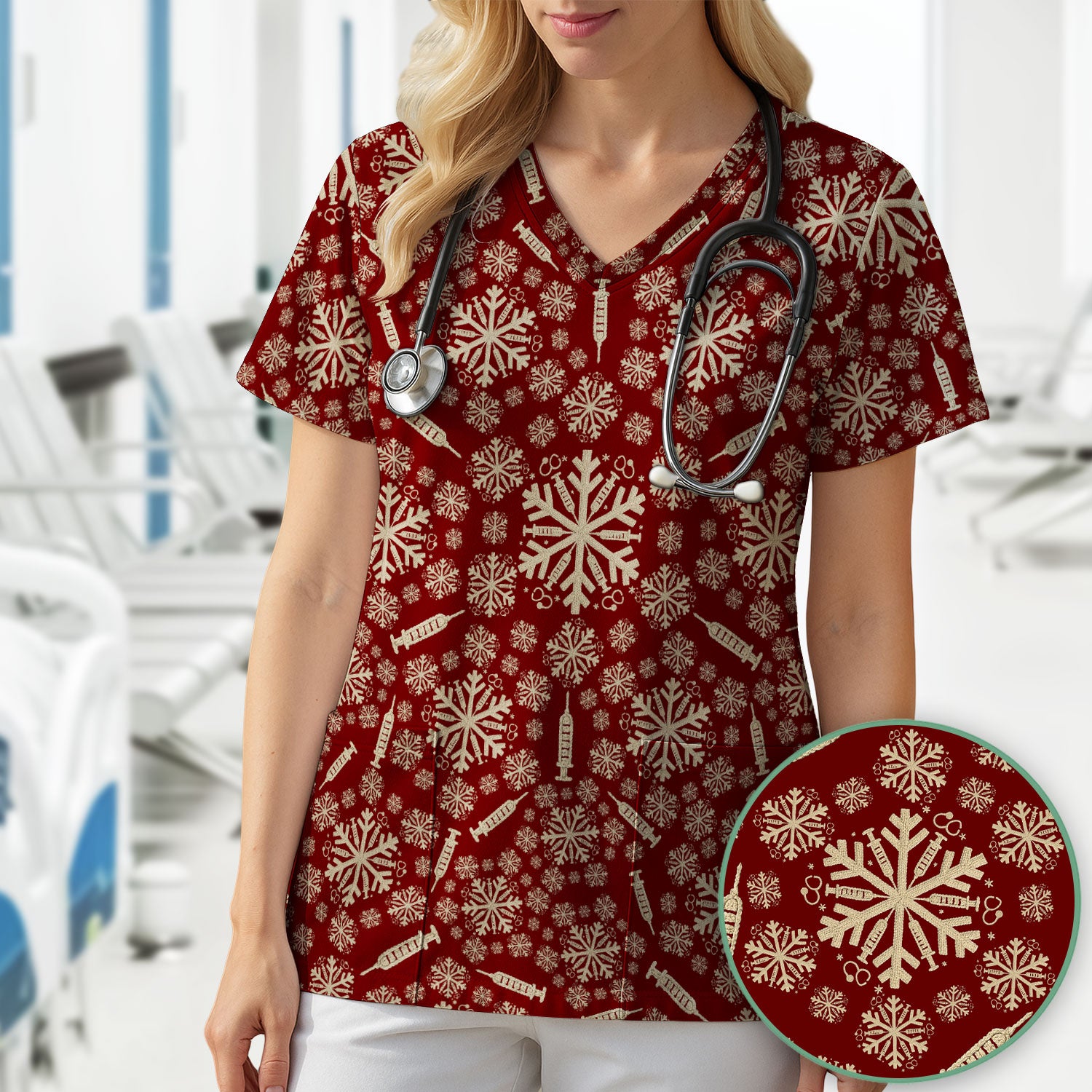 Snowflake Syringe Scrubs for Women - Festive Medical Top - Funny Christmas Scrub Shirt for Nurse - Holiday Gift