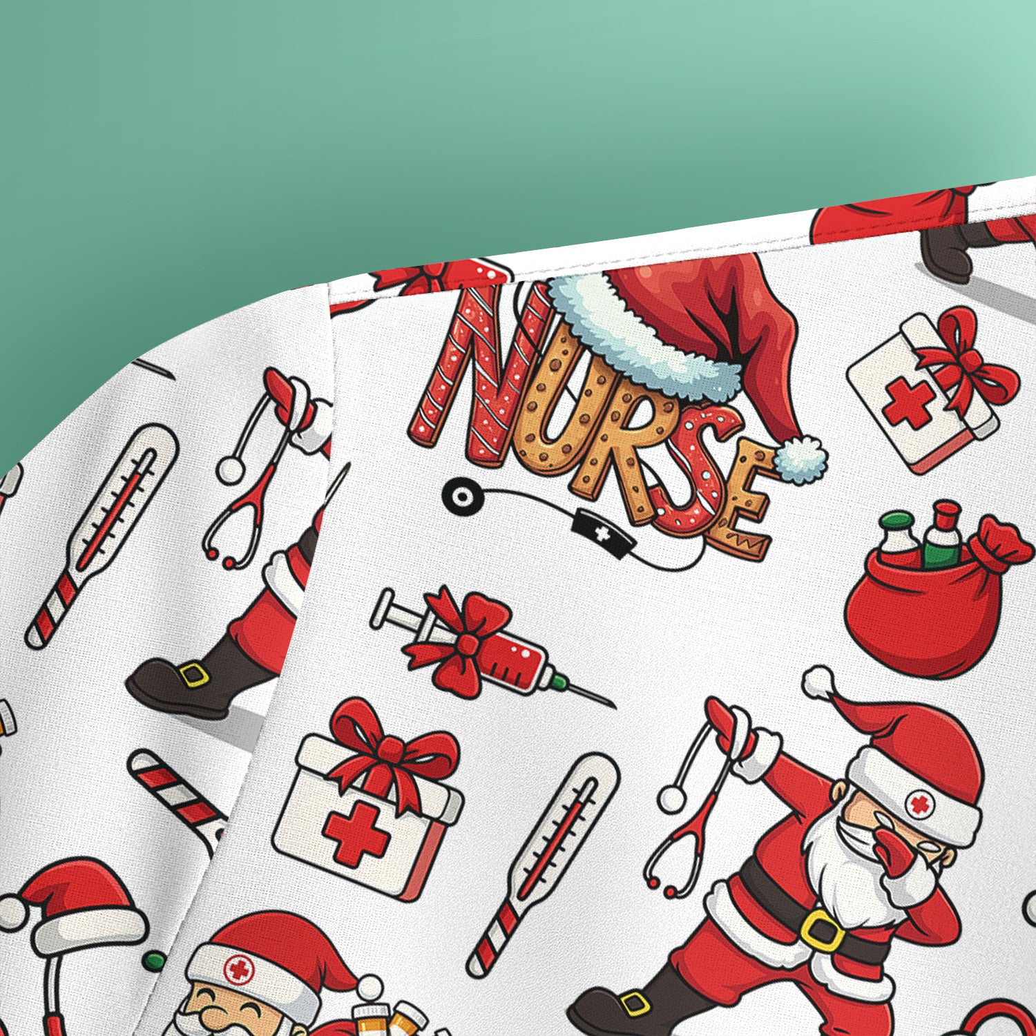 Nurse Claus Christmas Scrub Shirt - Cute Santa Nurse Scrub Top Multi Color - Funny Holiday Nursing Scrub Shirt with Pockets