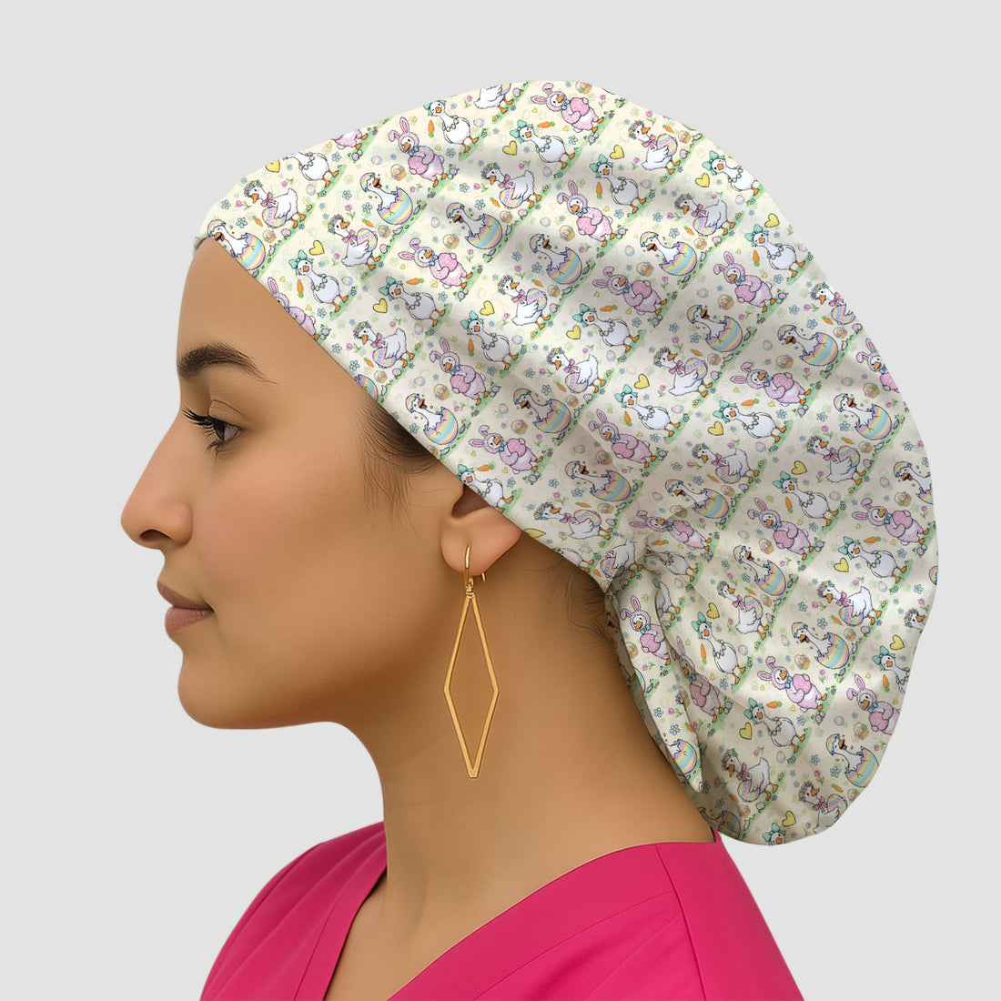 Cute Easter Goose Pattern Bouffant Cap, Breathable Fabrics Caps Uniform
