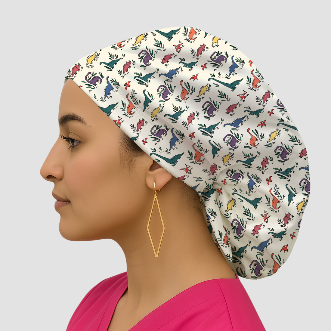 Cute Dinosaur Leafy Garden Pattern Scrub Cap, Surgical Caps for Doctors