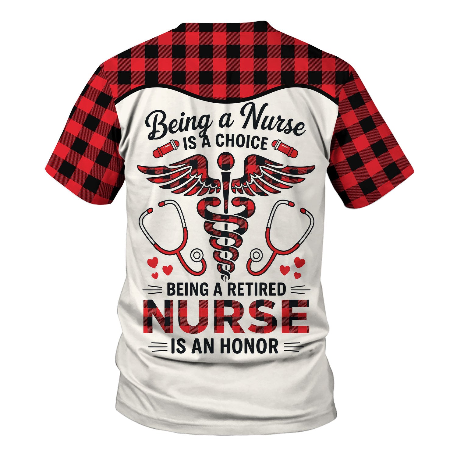 Being a Nurse Is a Choice Retired Nurse Scrub Top - Red Plaid Medical Work Shirt - Retirement Gift for Nurses