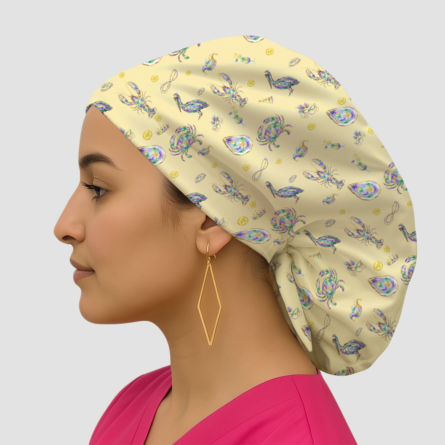 Mardi Gras Seafood Nurse Scrub Cap, Comfortable Uniform Scrubs For Nursing