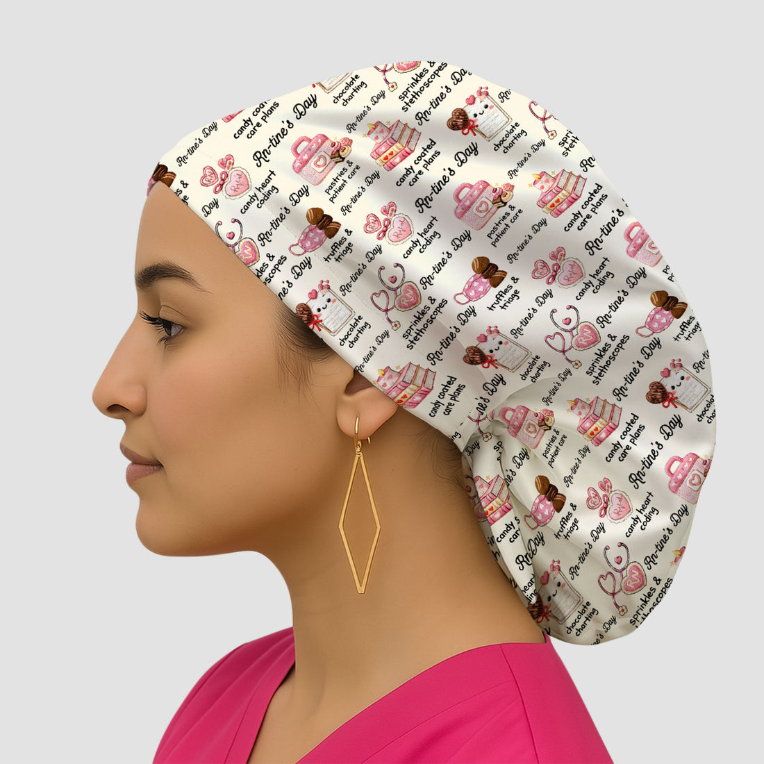 RN Sweets Valentine Stethoscope Pattern Scrub Cap, Surgical Caps for Doctors