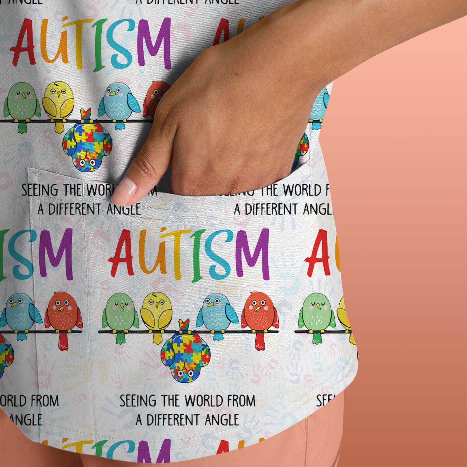 Autism Seeing The World From A Different Angle Birds Scrub Top ,Comfortable Scrubs for Nurses