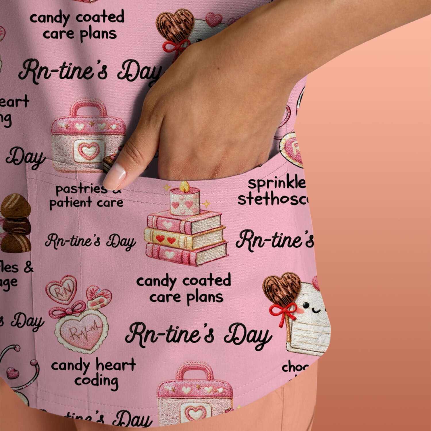 RN Sweets Valentine Stethoscope Scrub Top, Breathable Fabrics Nursing Uniform