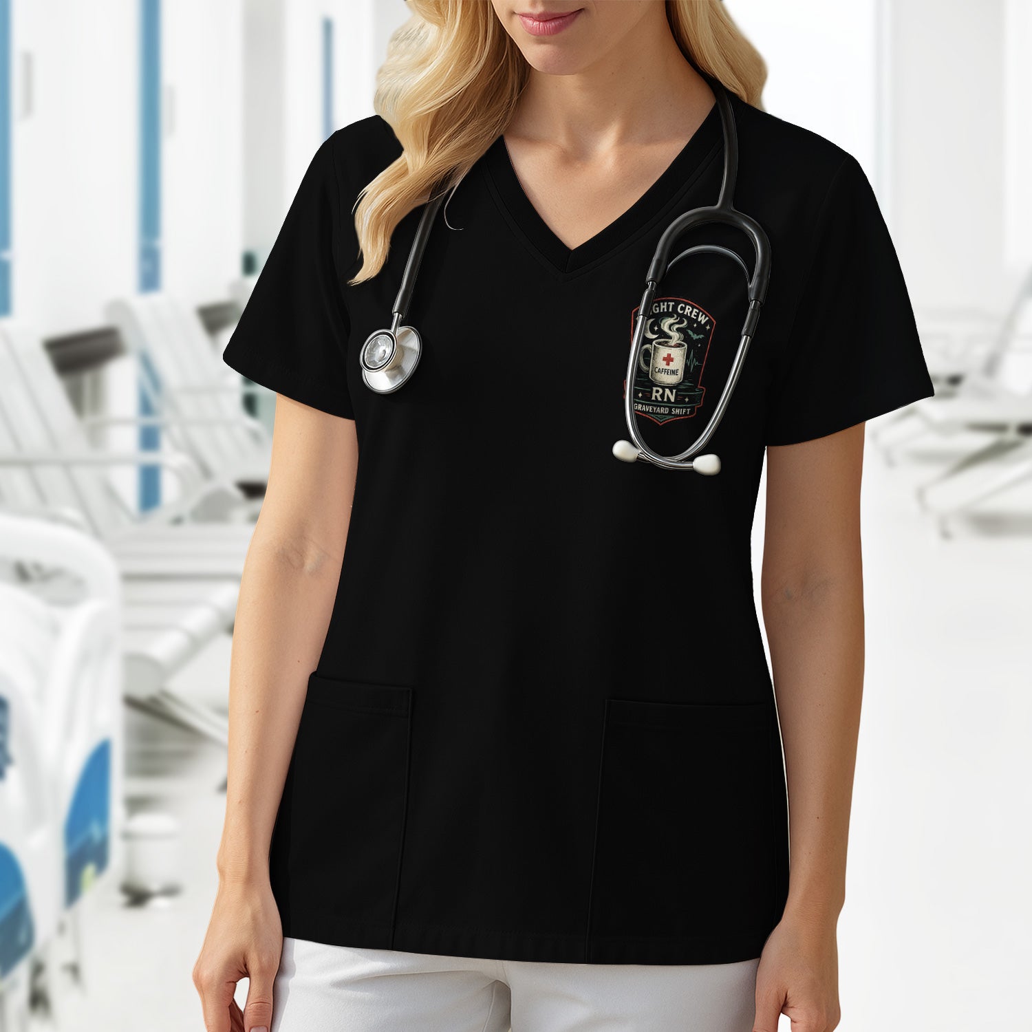 Spooky Graveyard Shift Skeleton Nurse Scrub Top, Comfortable Scrubs for Nurses