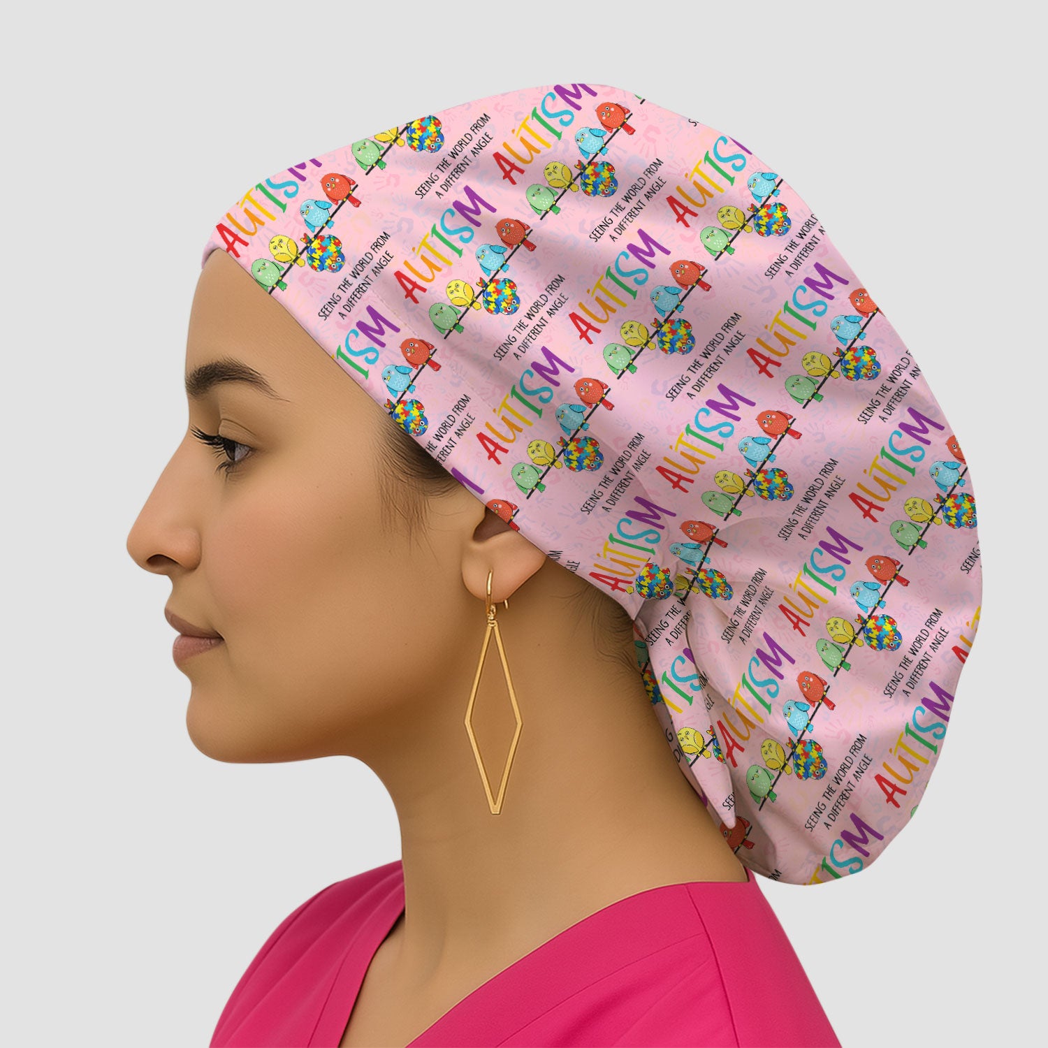 Autism Seeing The World From A Different Angle Birds Cap, Bouffant Scrub Caps for Women