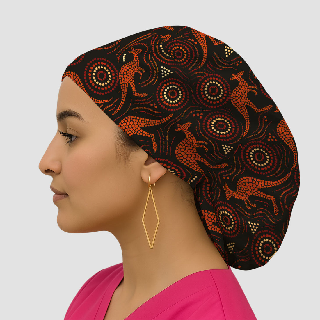 Australian Indigenous Medical Pattern Cap, Aboriginal Dot Art Kangaroo Nurse Scrub Hat,  Breathable Fabrics Nursing Uniform