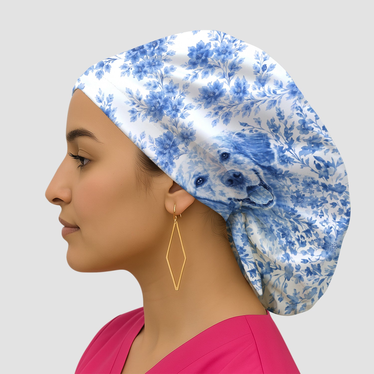 Personalized Pet Photo Floral Scrub Cap, Surgical Caps for Doctors