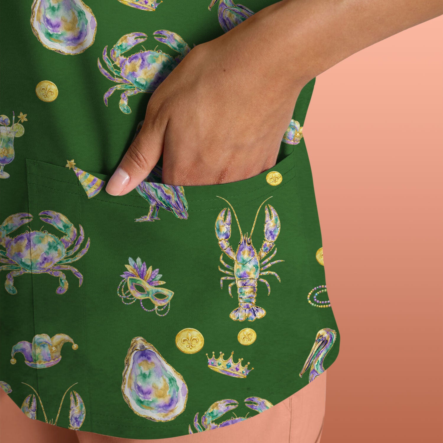 Mardi Gras Seafood Nurse Scrub Top, Comfortable Uniform Scrubs For Nursing