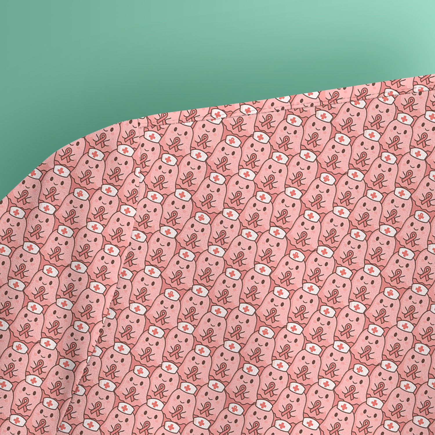 Cute Breast Cancer Awareness Scrub Top - Kawaii Pink Ribbon Ghost Pattern Design - Gift for ER RN LPN Women