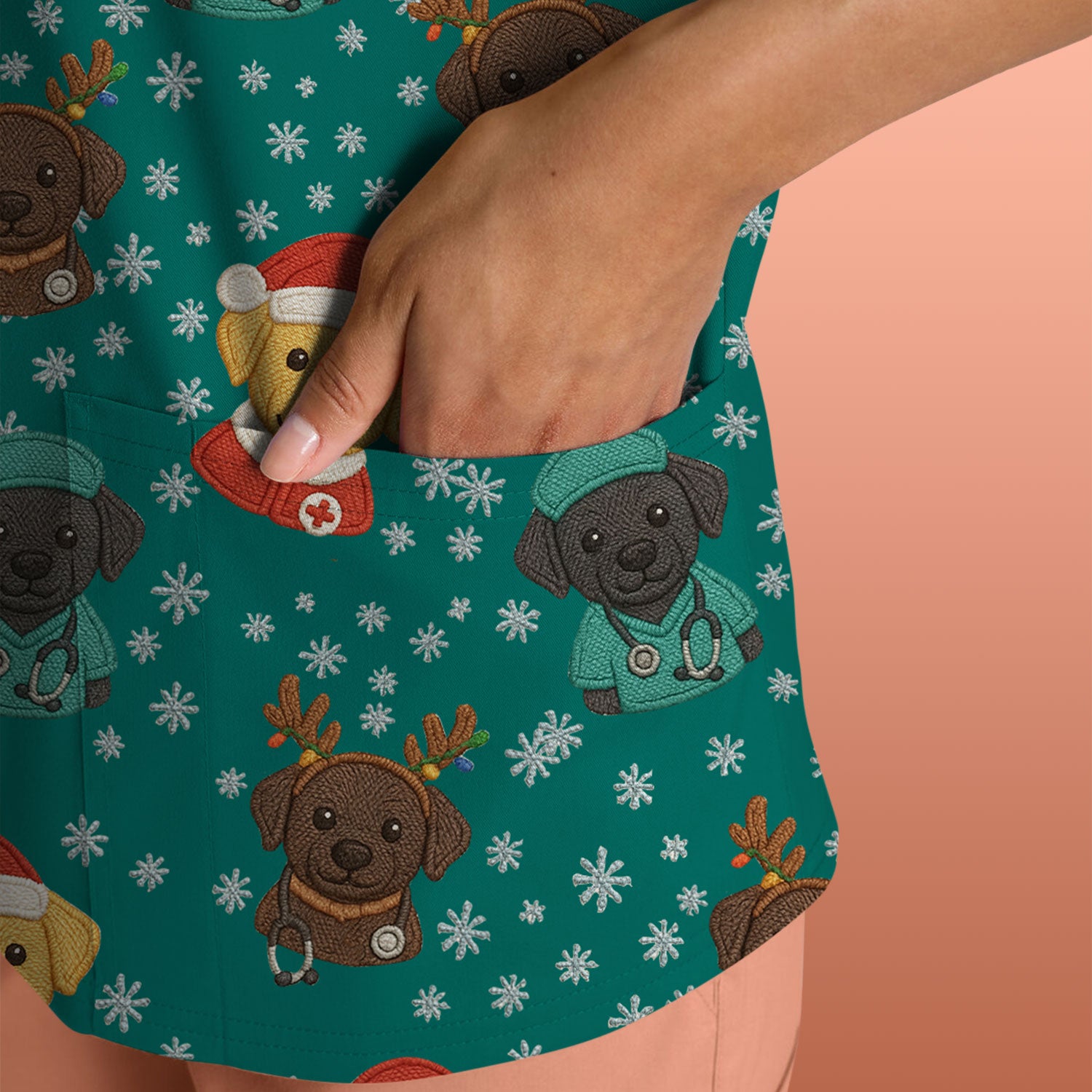 Christmas Dog Pattern Scrub Top, Cute Puppy Nurse Scrub Shirt, Holiday Nursing Uniform
