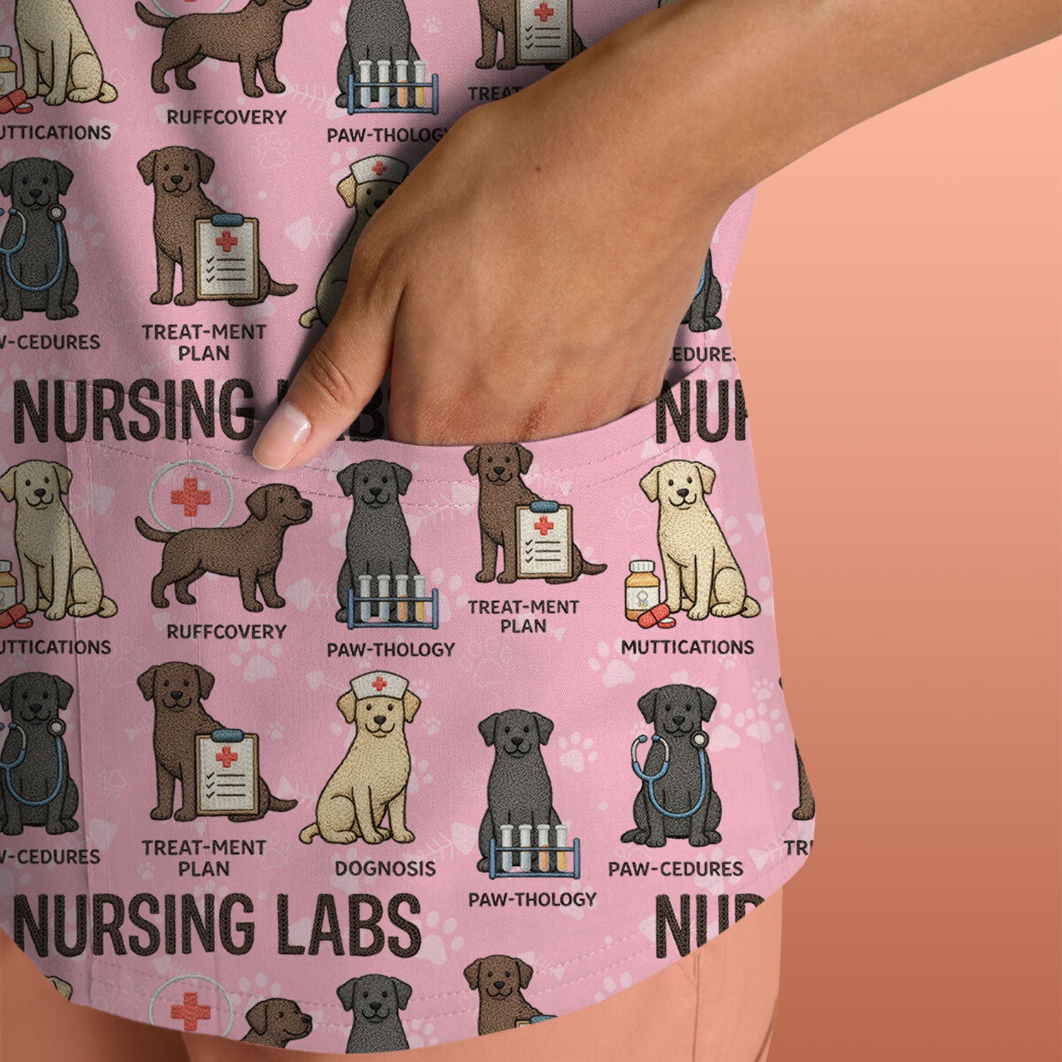 Playful Nursing Labs Dog Pattern Scrub Top, Comfortable Scrubs for Nurses