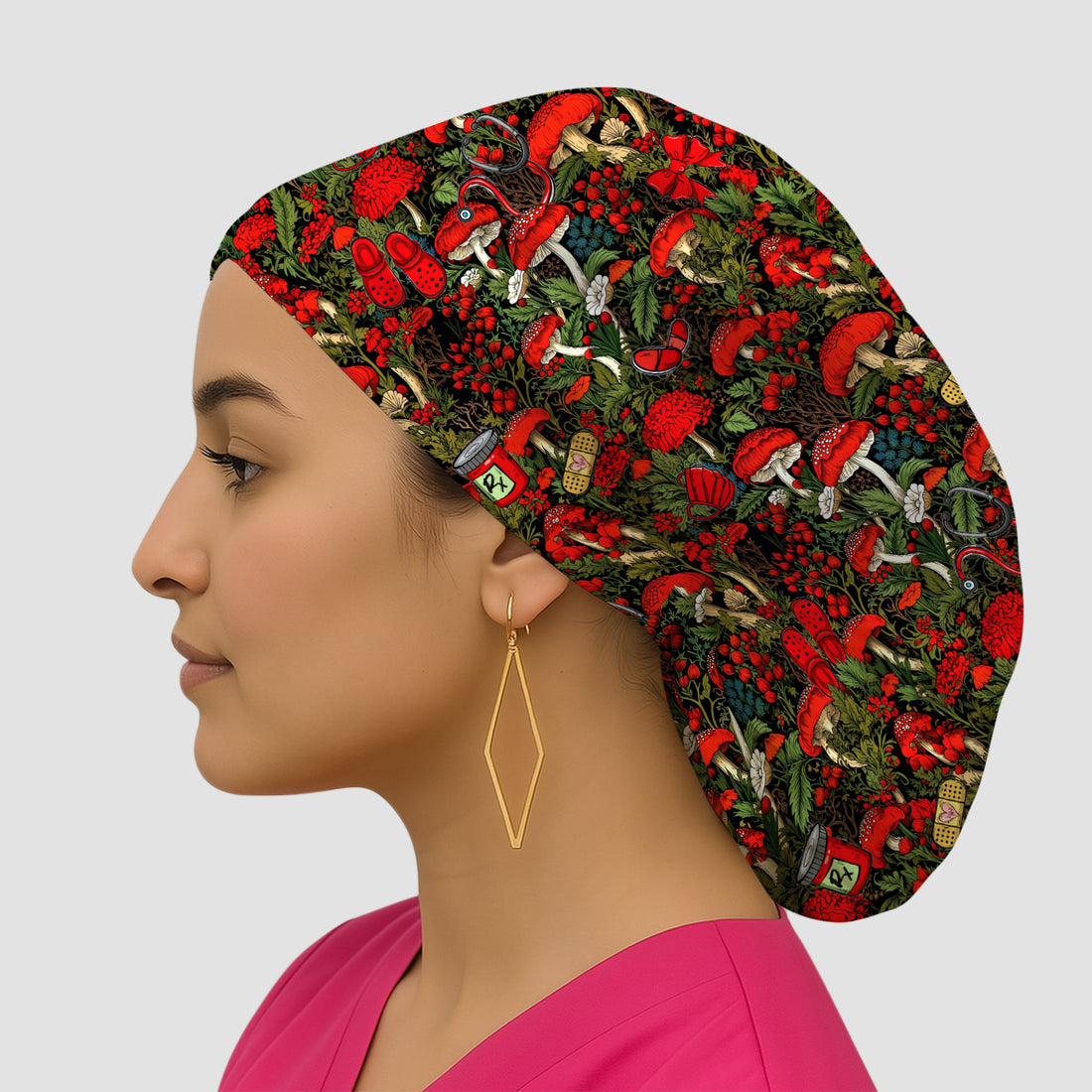 Red Mushroom Medical Forest Pattern Scrub Cap, Surgical Caps for Doctors