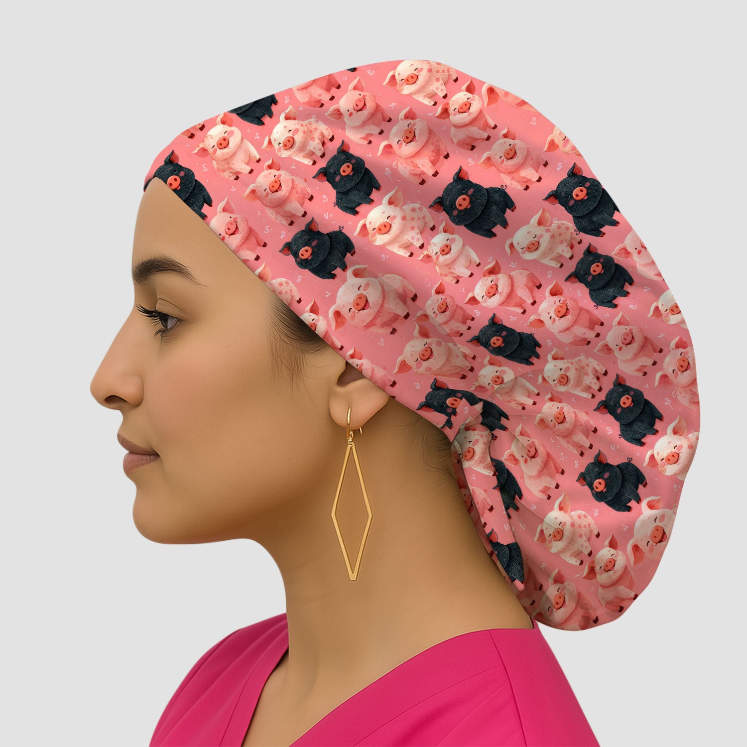 Funny Cartoon Pig Pattern Surgical Cap, Cute Scrub Caps for Nurses