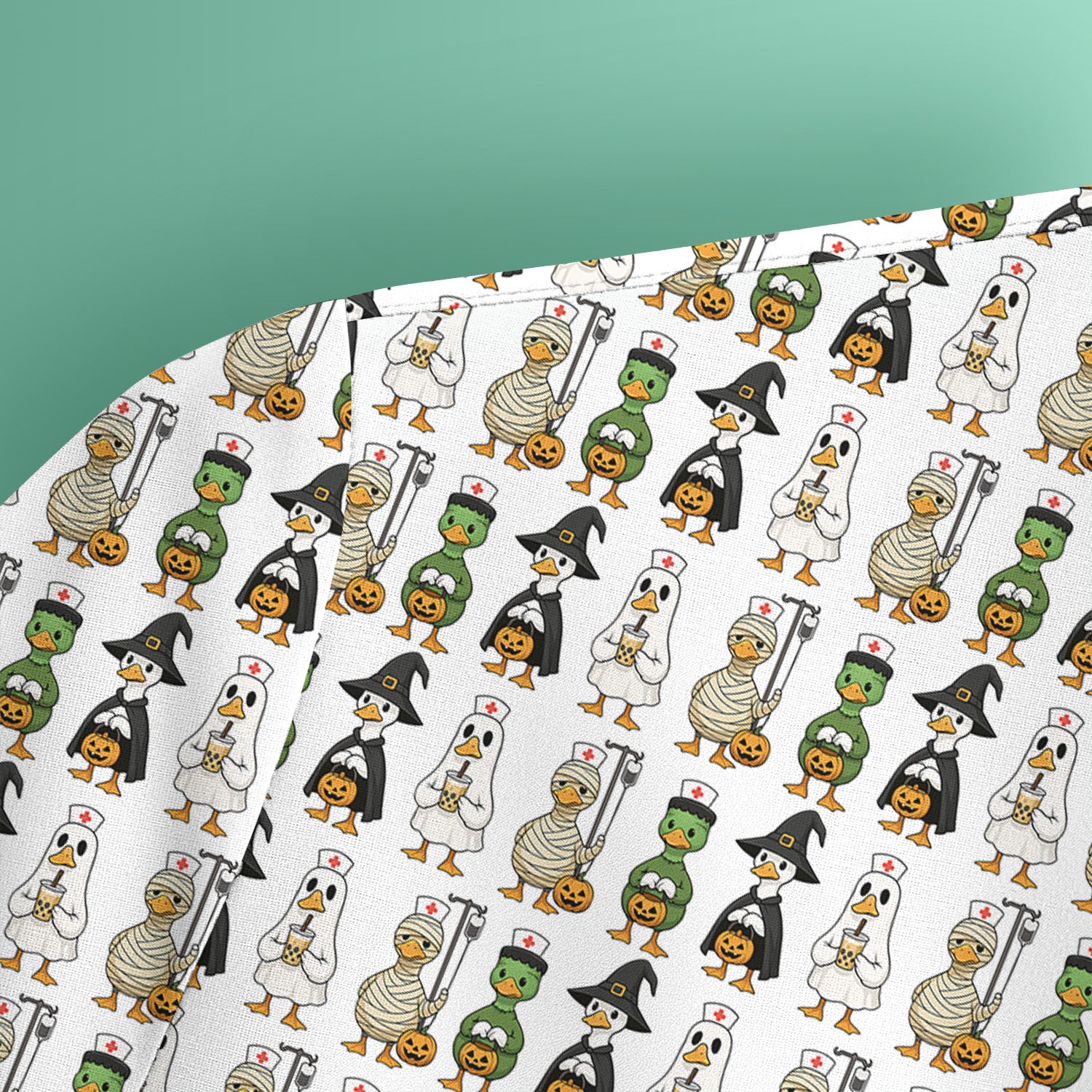Funny Nurse Halloween T-Shirt - Cute Duck in Halloween Costumes Pattern Design - Gift for Women RN LPN & Healthcare Workers