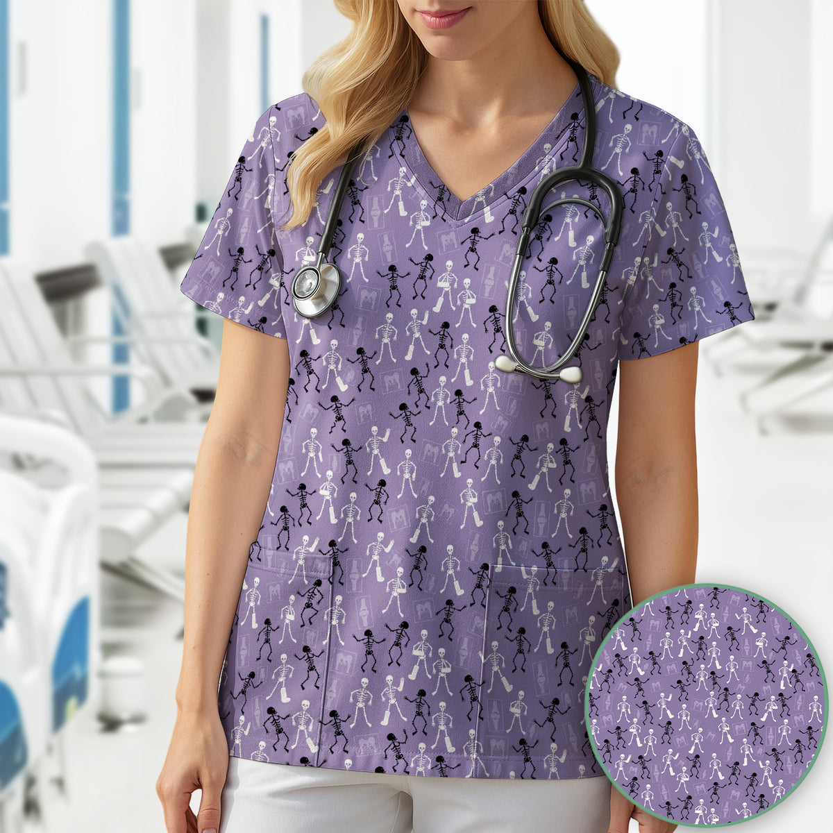 Halloween Orthopedic Skeleton Scrub Top, Comfortable Scrubs for Orthopedic Nurses