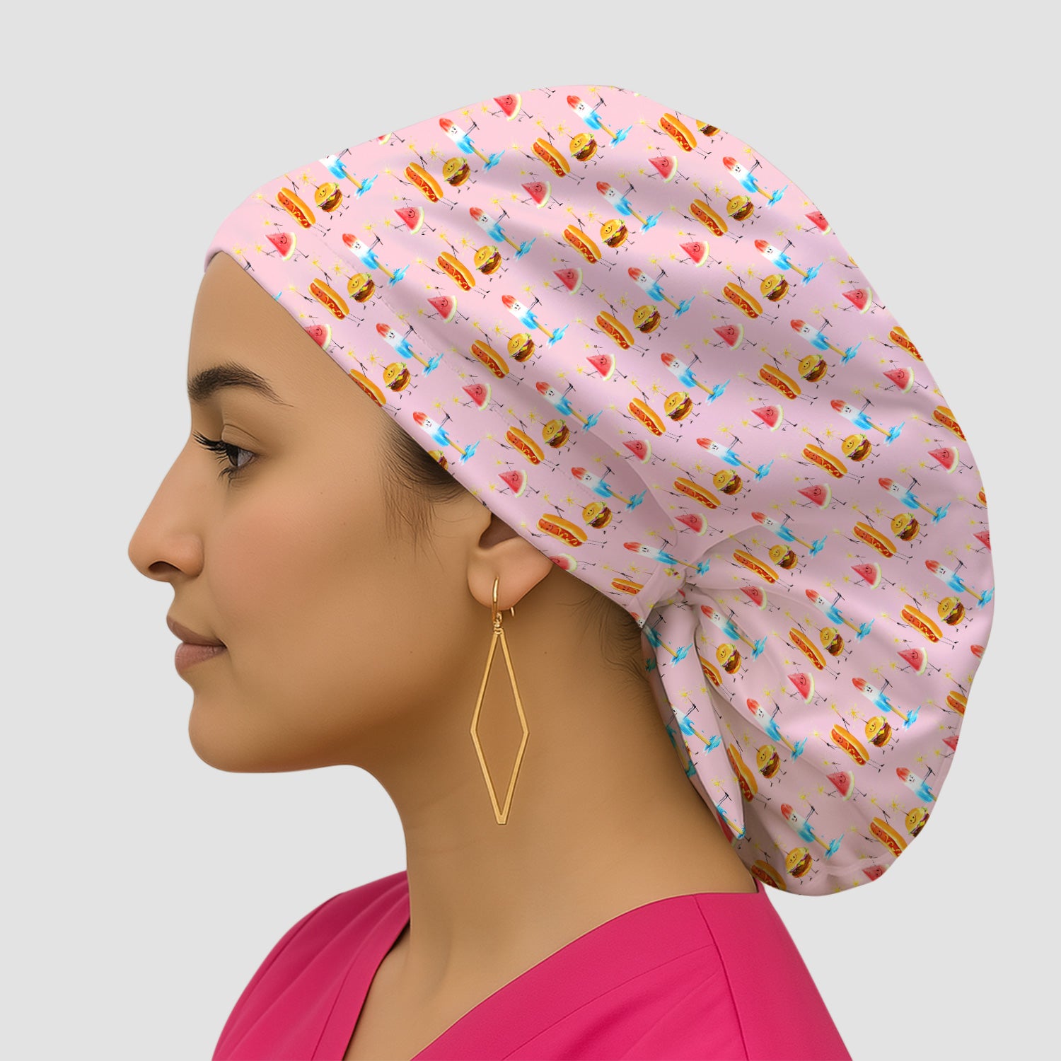 Funny Summer Food Icons Pattern Scrub Cap, Surgical Caps for Doctors