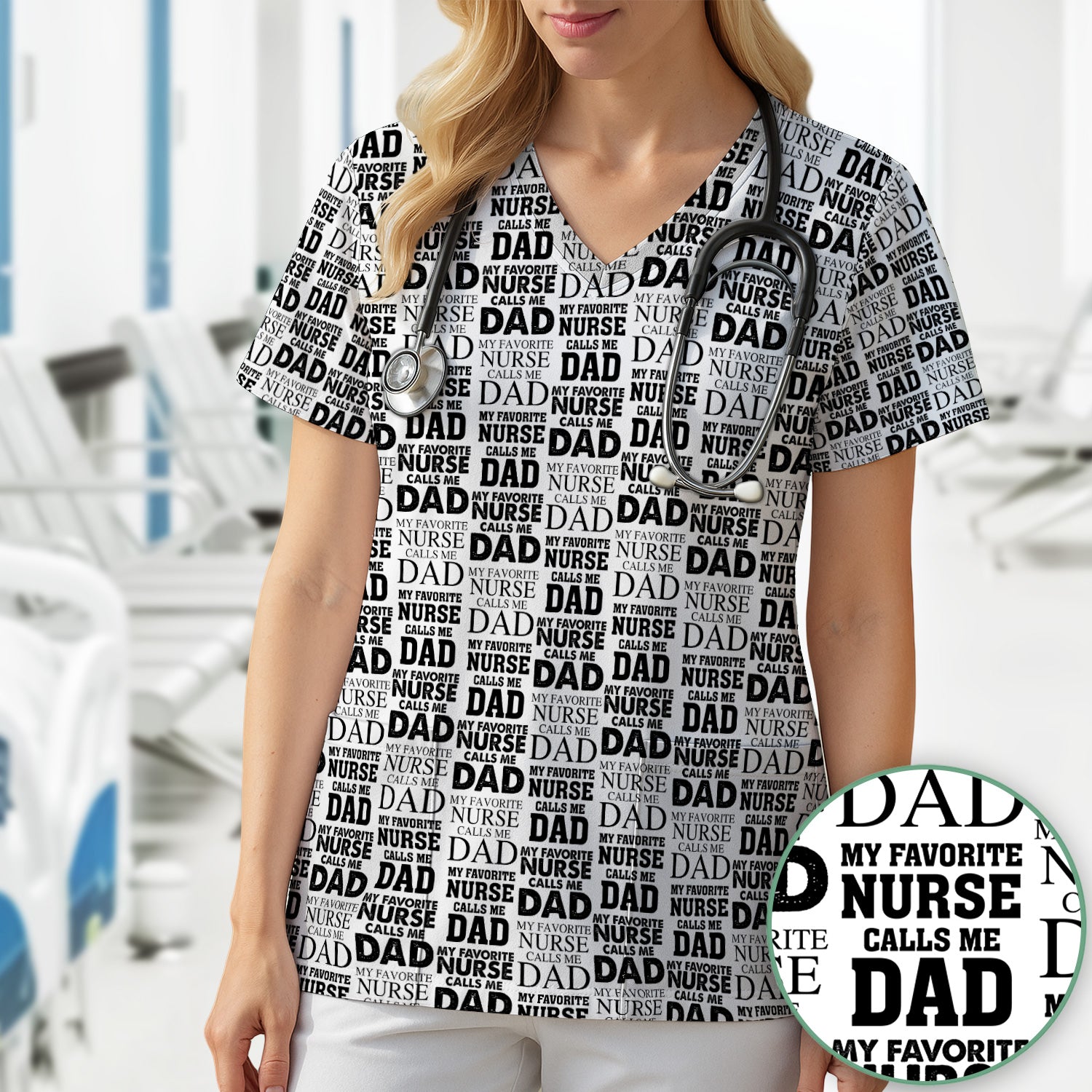 Favorite Nurse Calls Dad Pattern Scrub Top, Comfortable Scrubs for Nurses