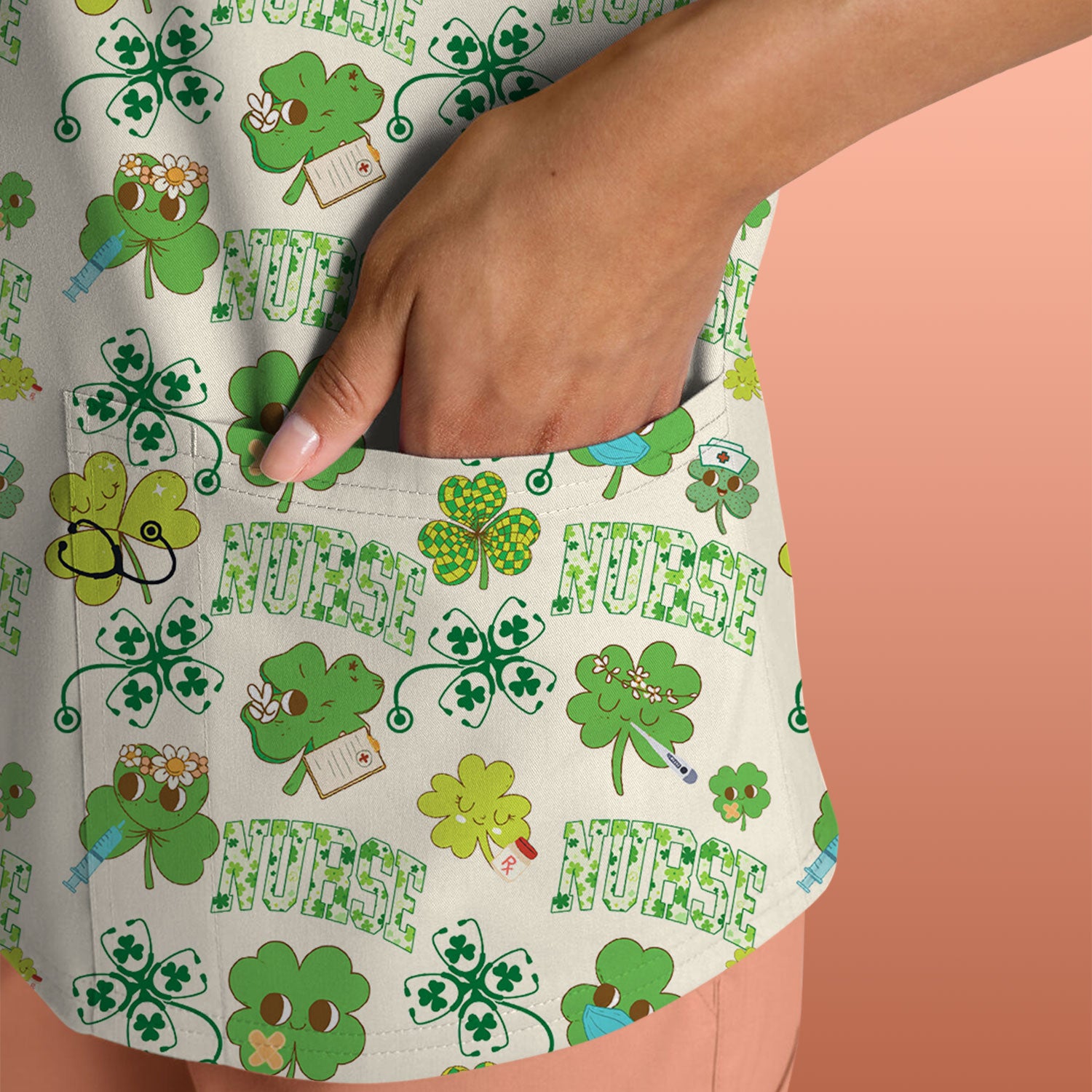 Lucky Shamrock Nurse Scrub Top, St. Patrick’s Day Nursing Shirt, Breathable Fabrics Nursing Uniform