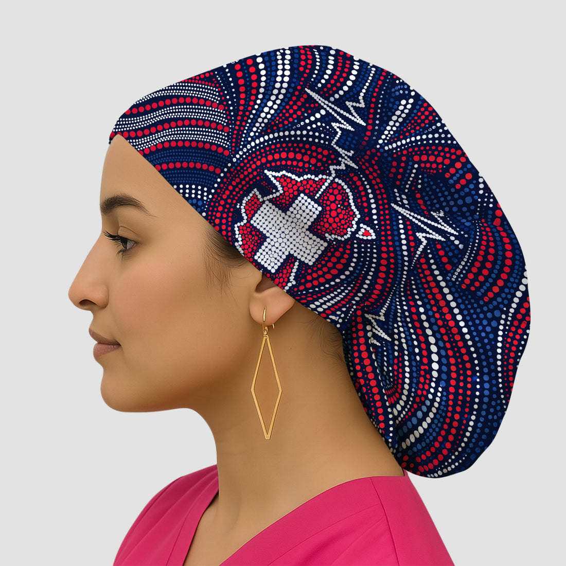 Dot Art Medical Cross Heartbeat Print Scrub Cap, Bouffant Scrub Caps for Women