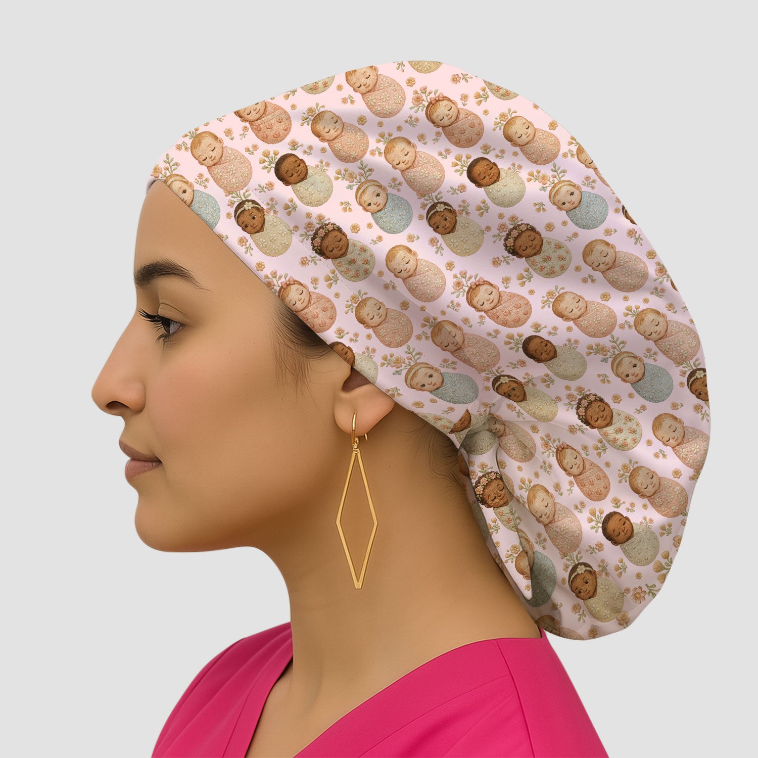 Sweet Newborn Baby Floral Print Scrub Cap, Bouffant Scrub Caps for Women