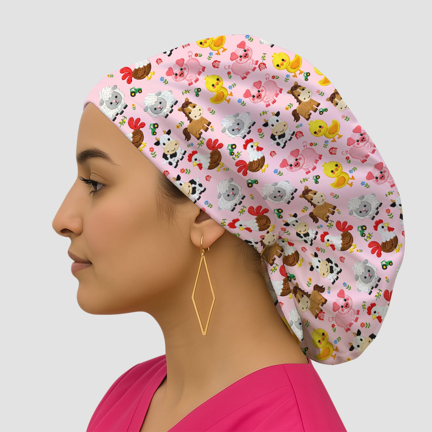 Cartoon Farm Animal Pattern Scrub Cap, Surgical Caps for Doctors