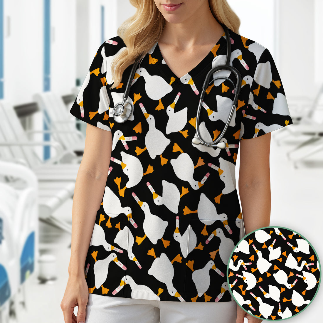 Funny Geese Holding Pregnancy Test Scrub Top, Comfortable Scrubs for Nurses