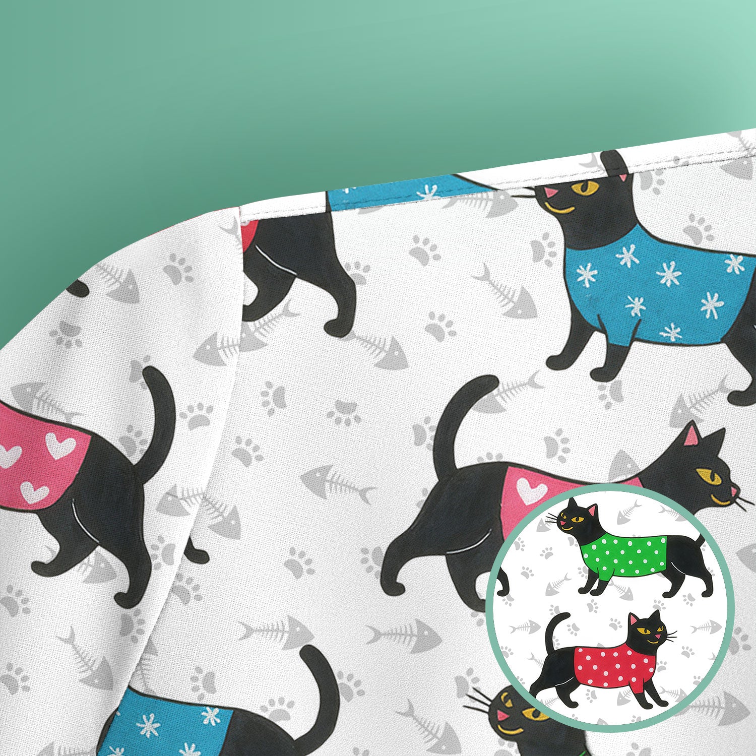 Cute Cat Scrub Top - Black Kitty Print Nurse Shirt - Fun Animal Medical Scrubs Gift for Women CNA RN Doctor