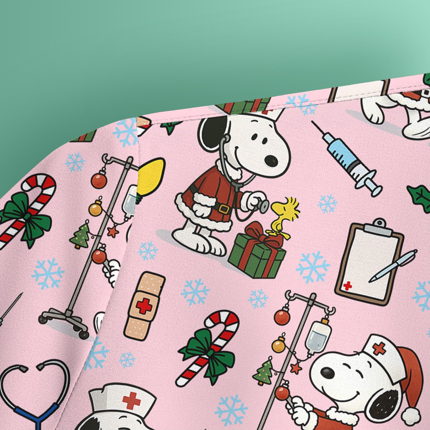 Custom Christmas Scrub Top for Nurses - Snoopy Holiday Scrub Shirt Multi Color - Cute Funny Nursing Workwear with Pockets