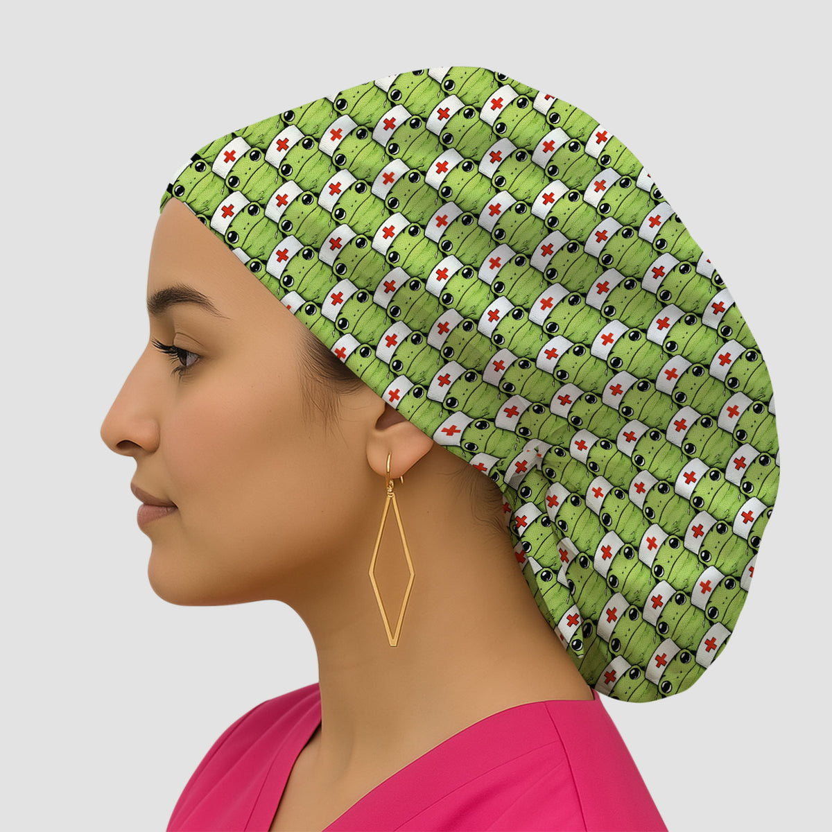 Funny Green Nurse Frog Cap, Bouffant Scrub Caps for Women