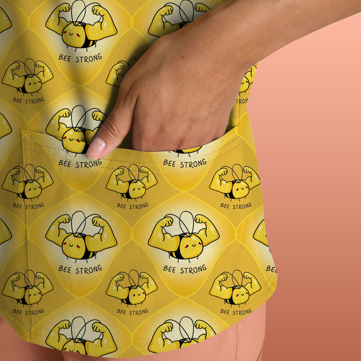 Bee Strong Honey Bee Pattern Scrub Top, Comfortable Scrubs for Nurses